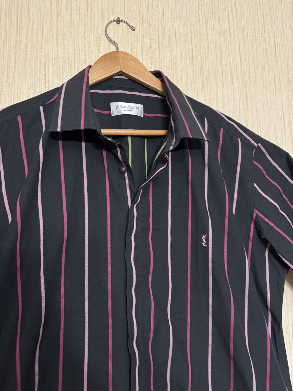 Vintage × Yves Saint Laurent Yves Saint Laurent pink striped short sleeve shirt Size US XL / EU 56 / 4 - 1 Thumbnail