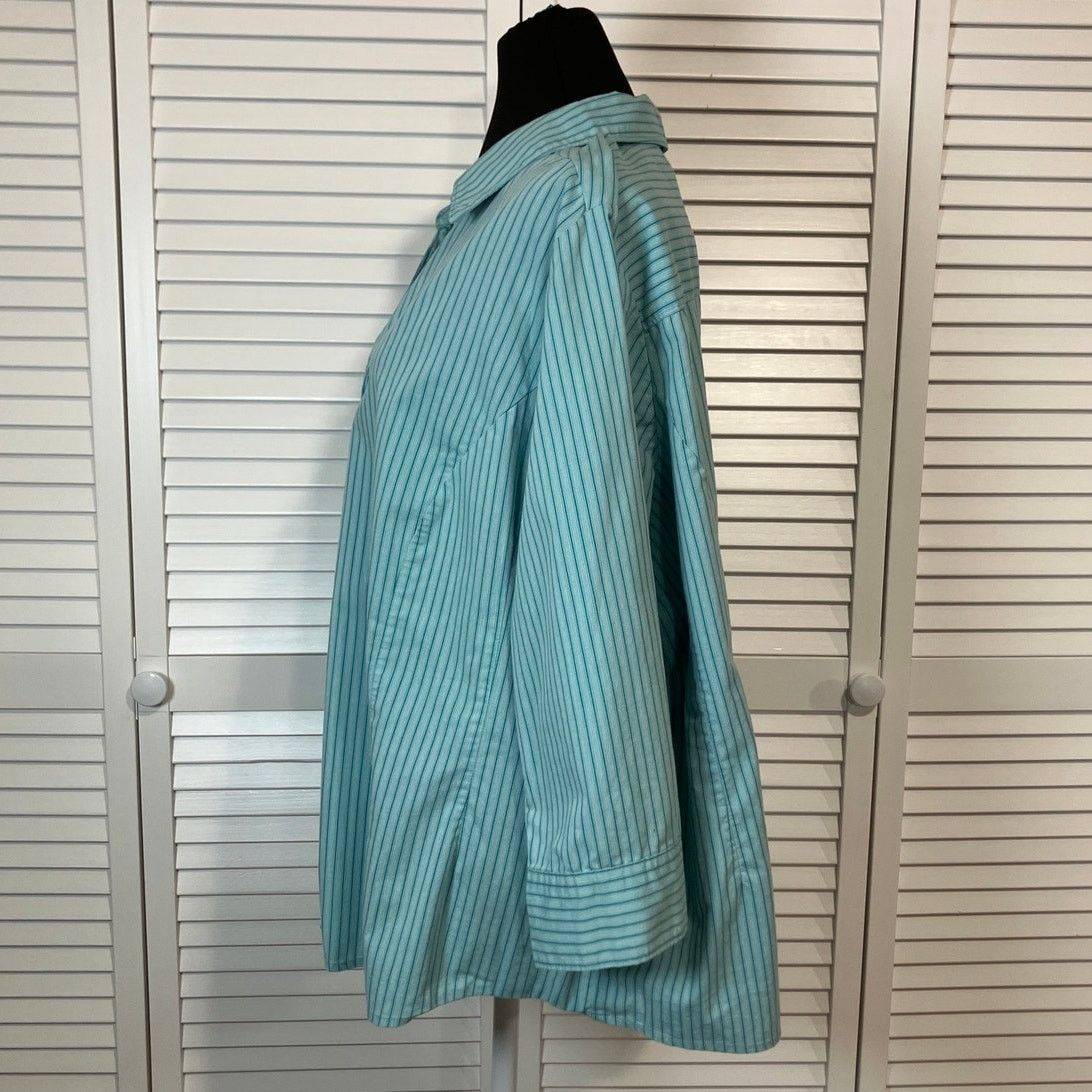 Basic Editions Basic Editions Retro Blue Striped Collared Relaxed Blouse 3X Size 3XL / US 20-22 - 2 Thumbnail