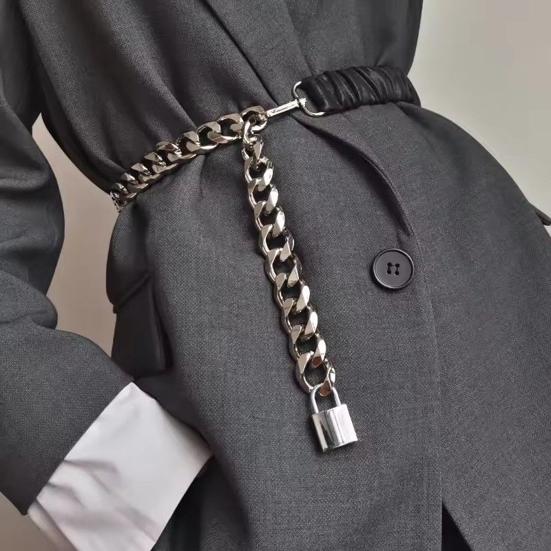 Japanese Brand × Leather Elastic Leather Silver Chain Belt Size ONE SIZE - 2 Thumbnail