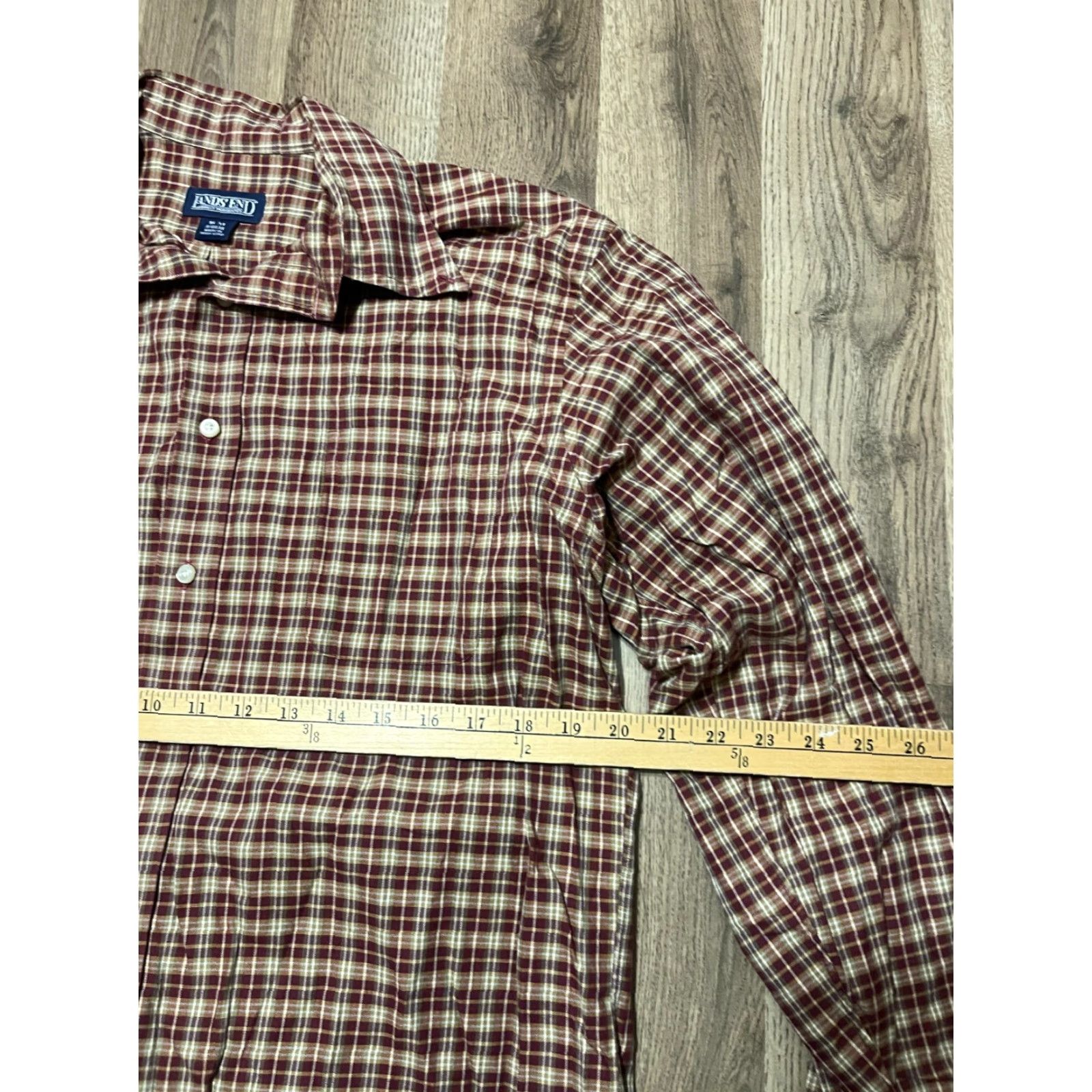 Lands' End Lands' End Button-Up Shirt, Men's 16-33, Red Tan Plaid, Long Sleeve, Casual, Regular Fit, Fall Spring Summer, Button-Up Mens Size US L / EU 52-54 / 3 - 6 Thumbnail