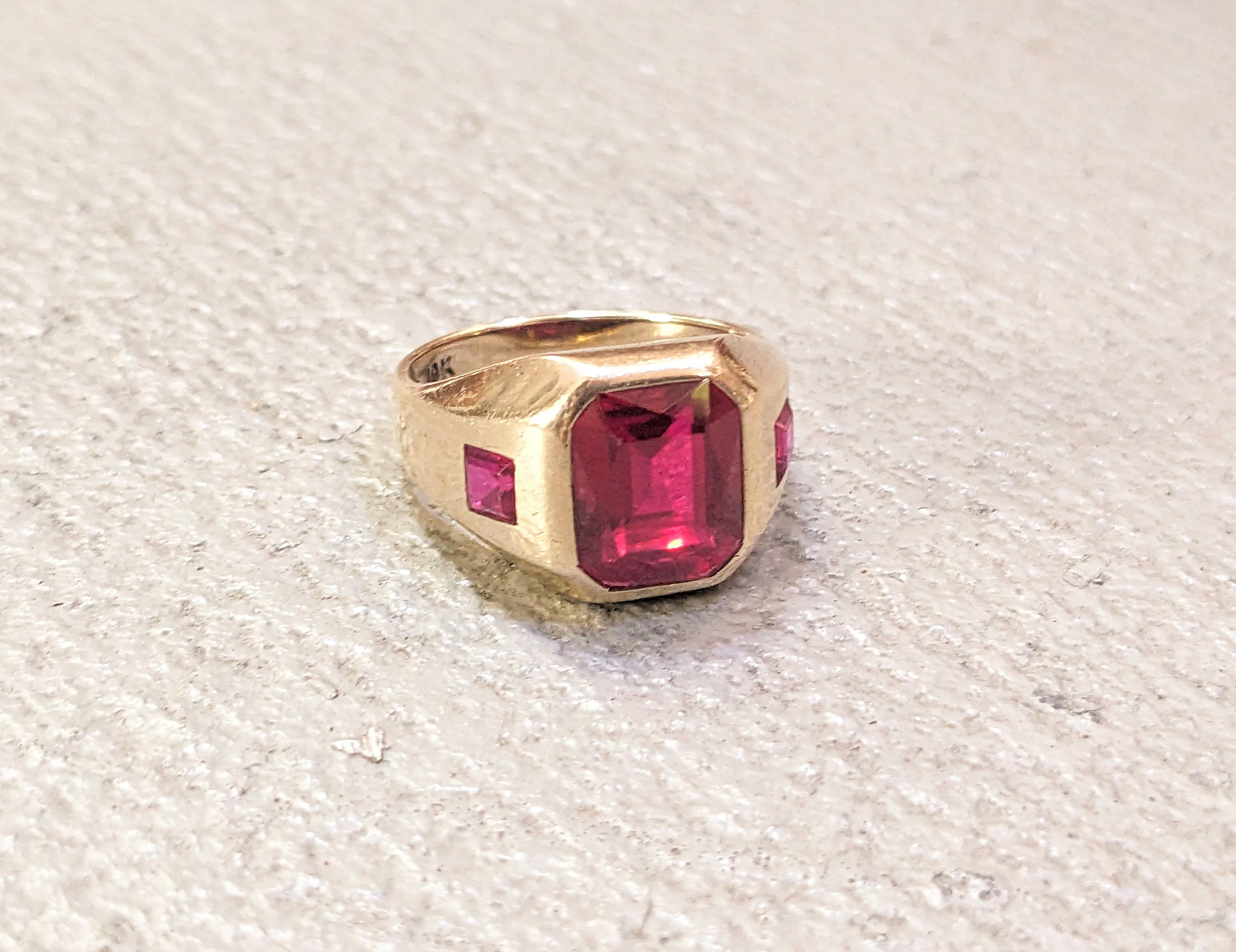 Jewelry Vintage 10K Gold Ring Size 10 Lab Ruby Red Modern Size ONE SIZE - 2 Thumbnail