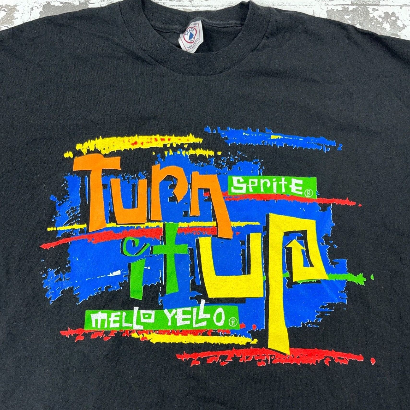 Delta VINTAGE Delta Black Graphic Print Shirt Men XL Single Stitch 90s Sprite Soda Pop Retro Rockabilly Size US XL / EU 56 / 4 - 2 Thumbnail
