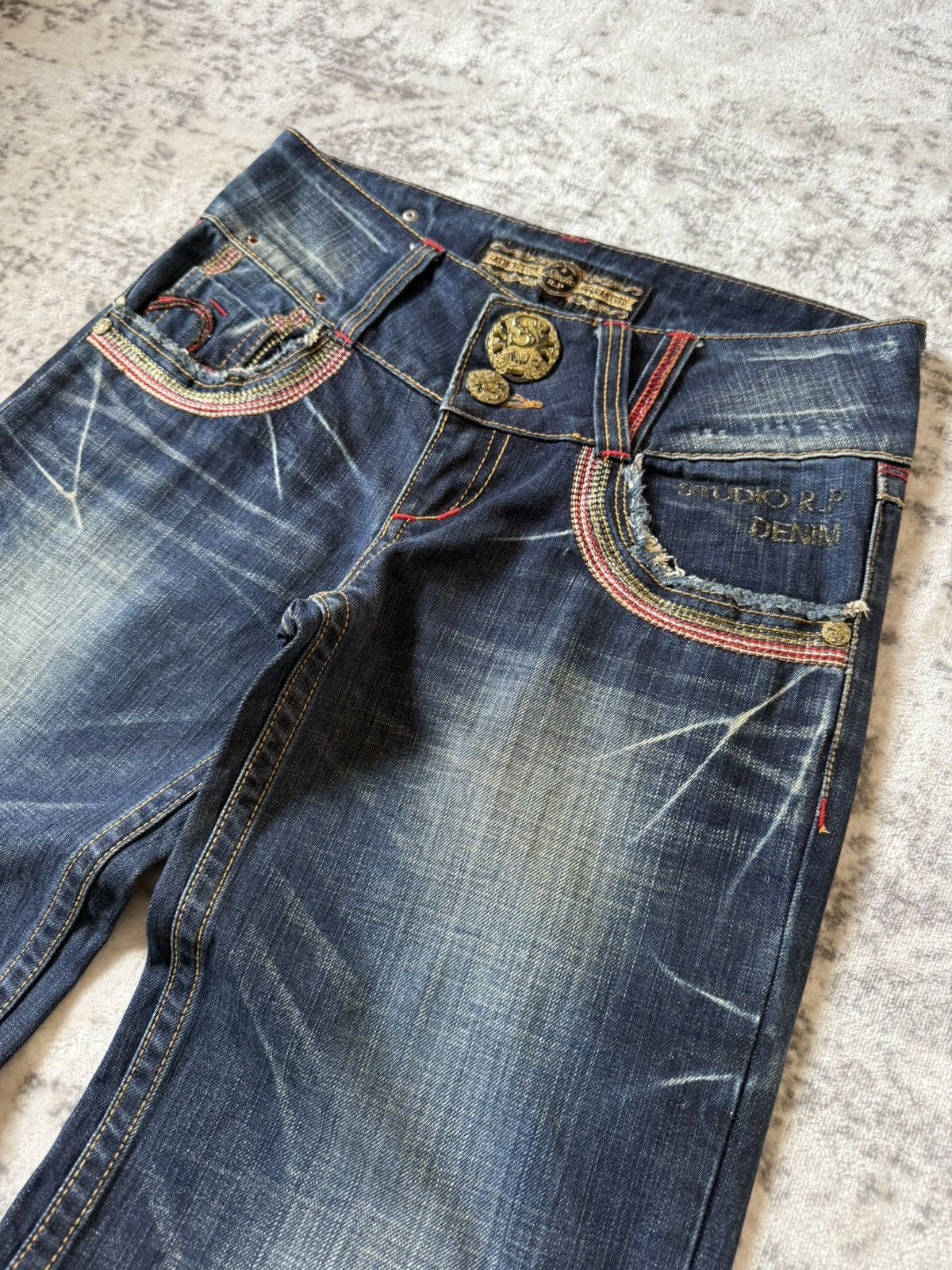 Le Grande Bleu (L.G.B.) Studio R.P Muddy Wash Wide Leg Flared Jeans Size US 28 / EU 44 - 4 Thumbnail
