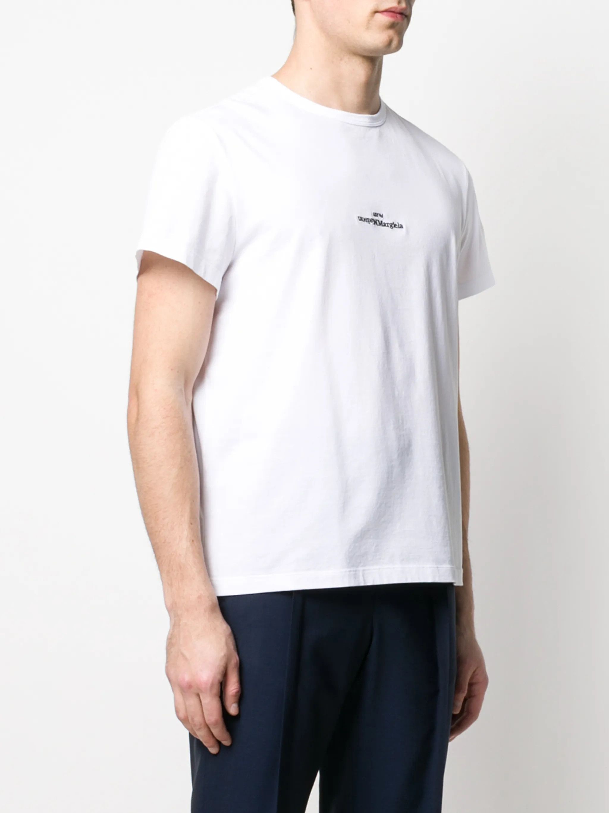 Maison Margiela oc11z0925 Distorted Logo Cotton T-Shirt in White Size US L / EU 52-54 / 3 - 3 Thumbnail