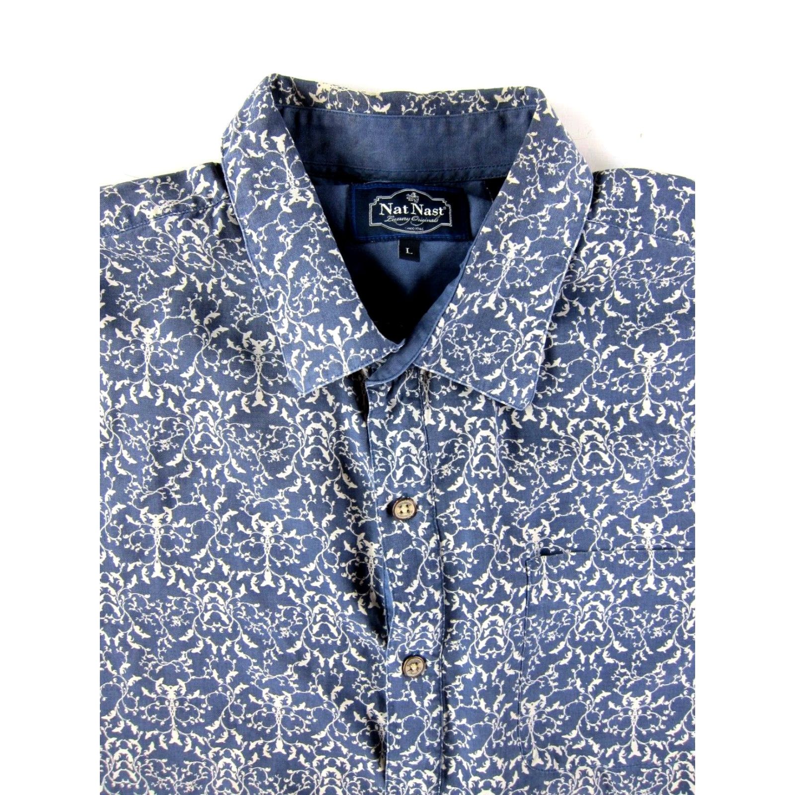 Nat Nast Nat Nast Shirt Men Large 100% Silk Blue White Floral Button Down Short Sleeve Size US L / EU 52-54 / 3 - 4 Thumbnail