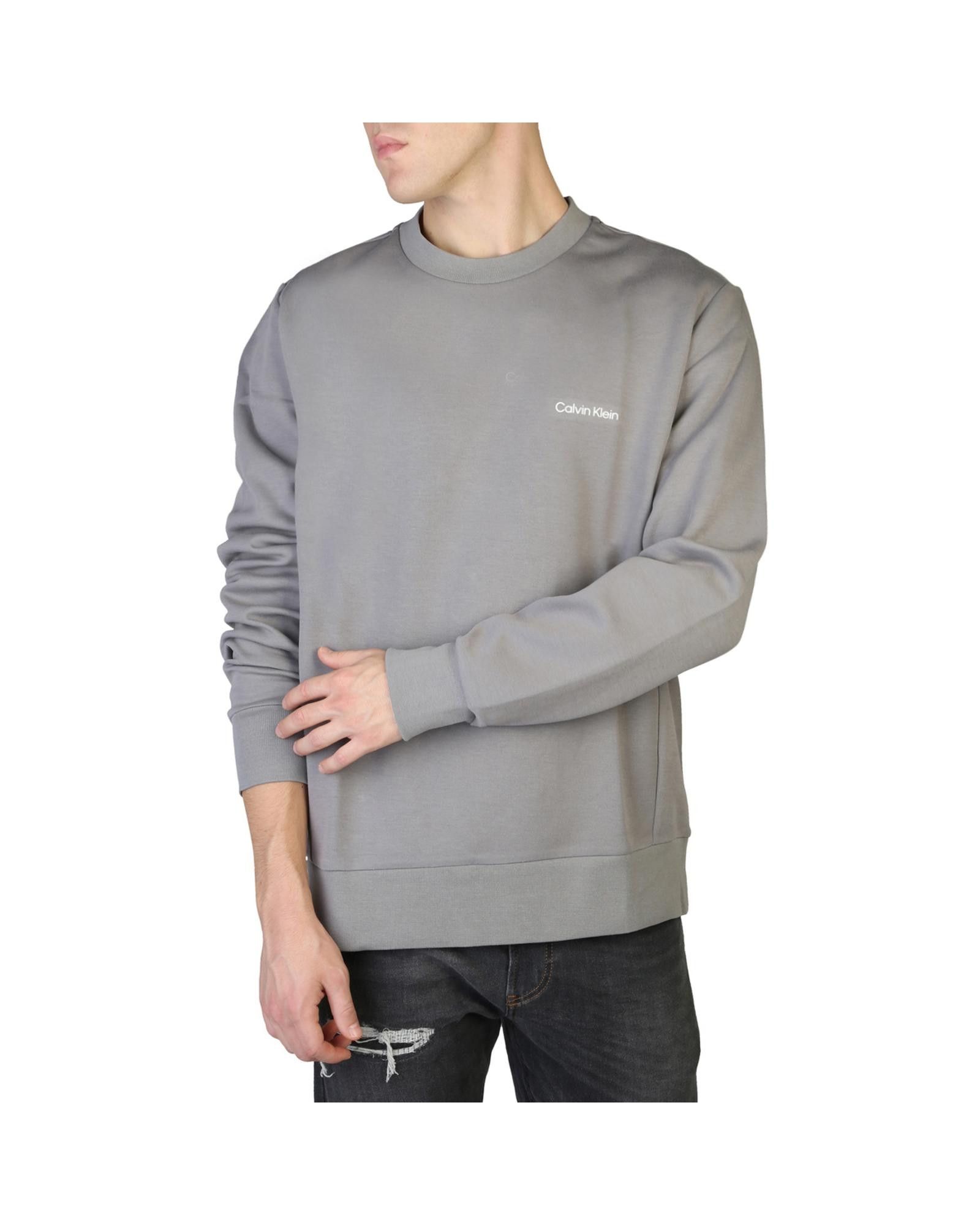 image of Calvin Klein Logo Embellished Cotton Blend Sweatshirt in Grey, Men's (Size Medium)