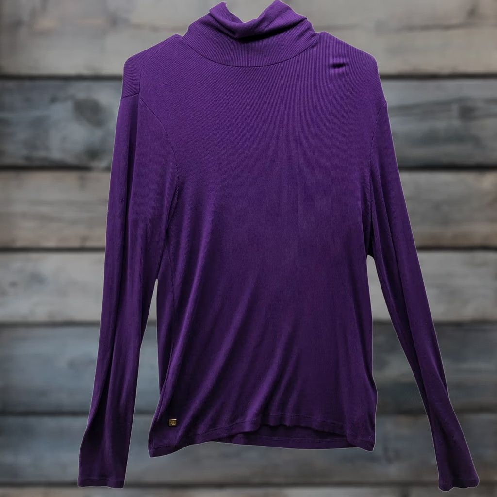 Ralph Lauren VINTAGE? No. Lauren Ralph Lauren Ribbed Jersey Turtleneck Long Sleeve T-Shirt Womens XL Purple Ribbed Size XL / US 12-14 / IT 48-50 - 1 Thumbnail