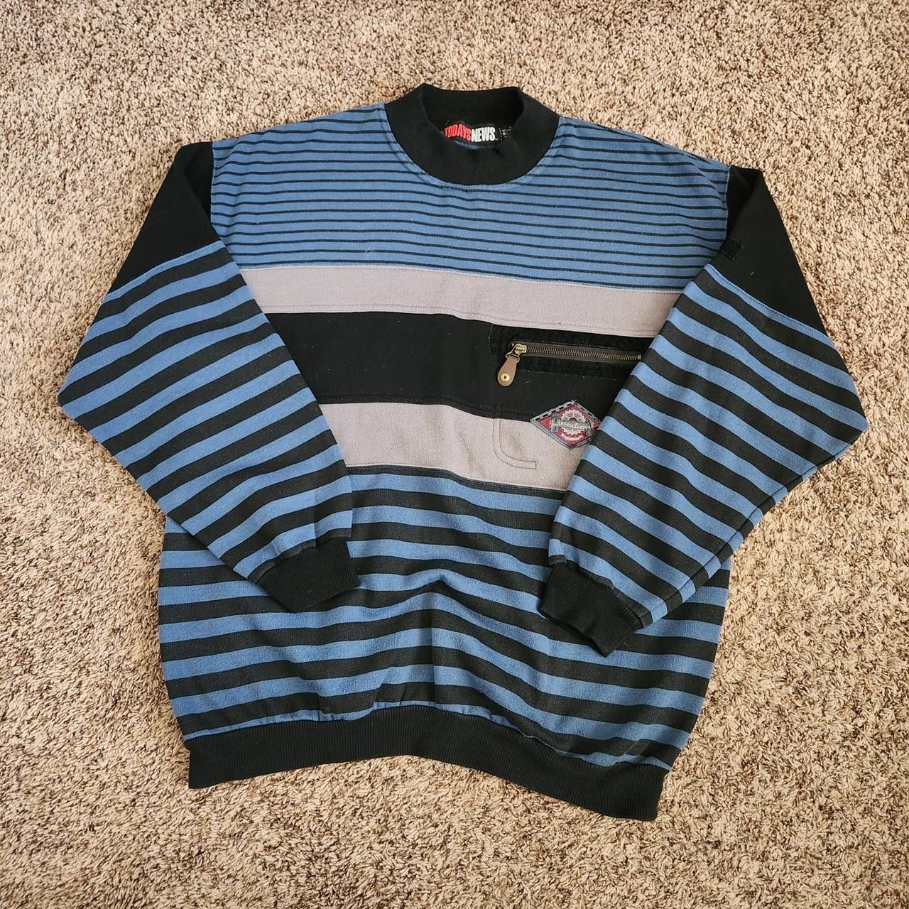 Vintage Striped Pullover Sweatshirt Grandpa Sweater Todaynews Size US L / EU 52-54 / 3 - 2 Thumbnail
