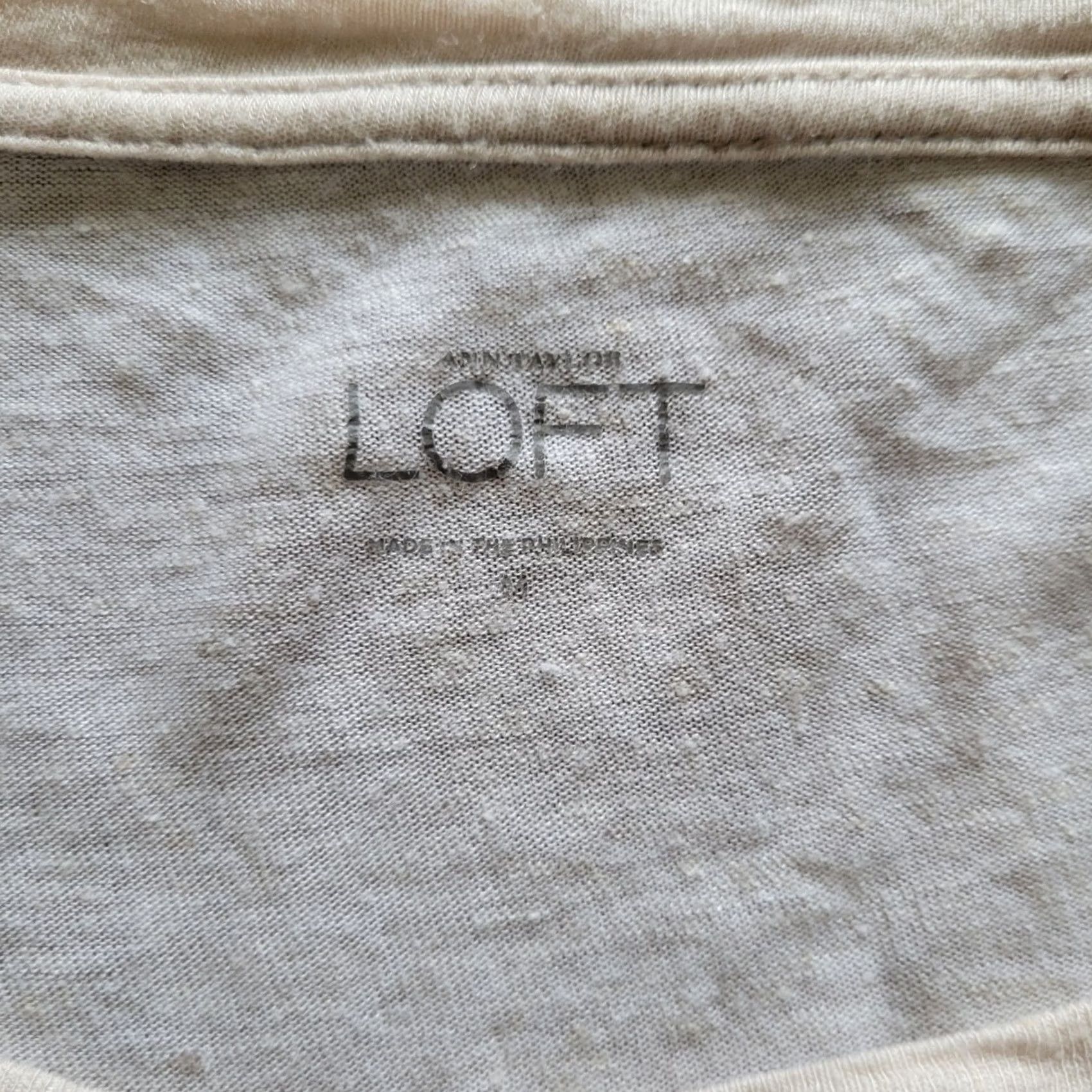 Ann Taylor LOFT Shirt Womens M Beige White Striped Linen Blend 3/4 Sleeve Top Regular Fit Womens Size M / US 6-8 / IT 42-44 - 5 Thumbnail