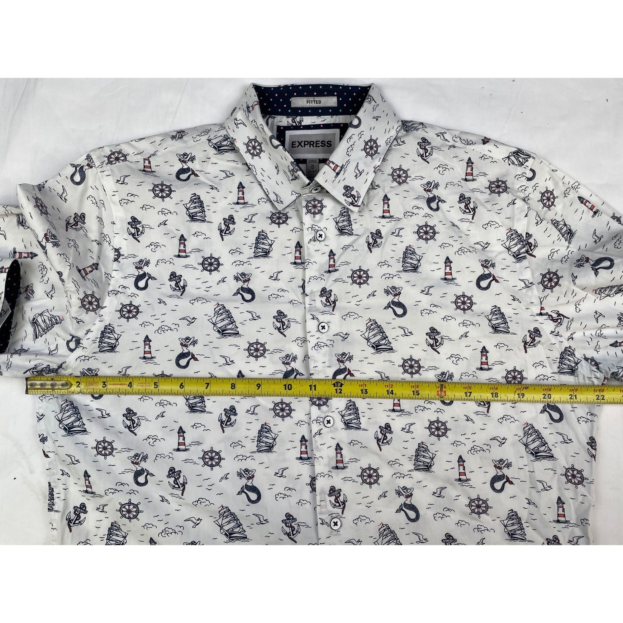 Express Express Men's White Nautical Button up Shirt Long Sleeves Si Size US M / EU 48-50 / 2 - 10 Thumbnail
