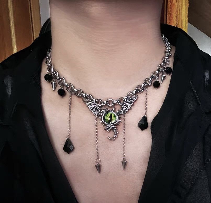 Japanese Brand × Jewelry Retro streetwear punk evil eye rivet spike chain necklace Size ONE SIZE - 1 Thumbnail