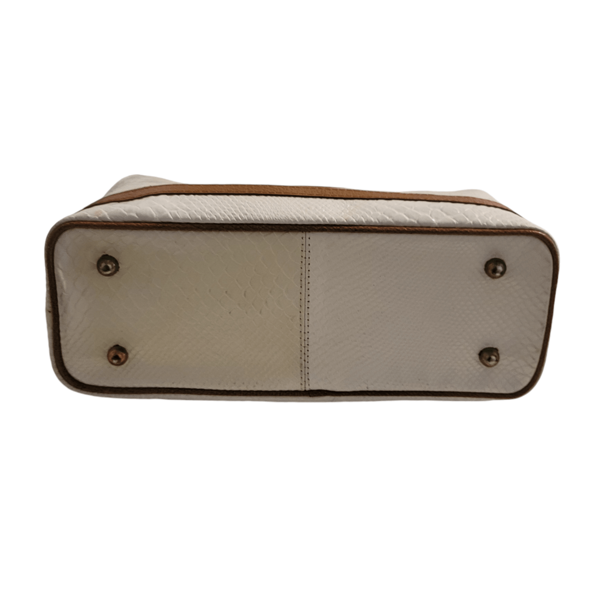 NBDN Nobrandedon Mido Leather White & Tan Snake Alligator Top Handle Bag Size ONE SIZE - 6 Thumbnail