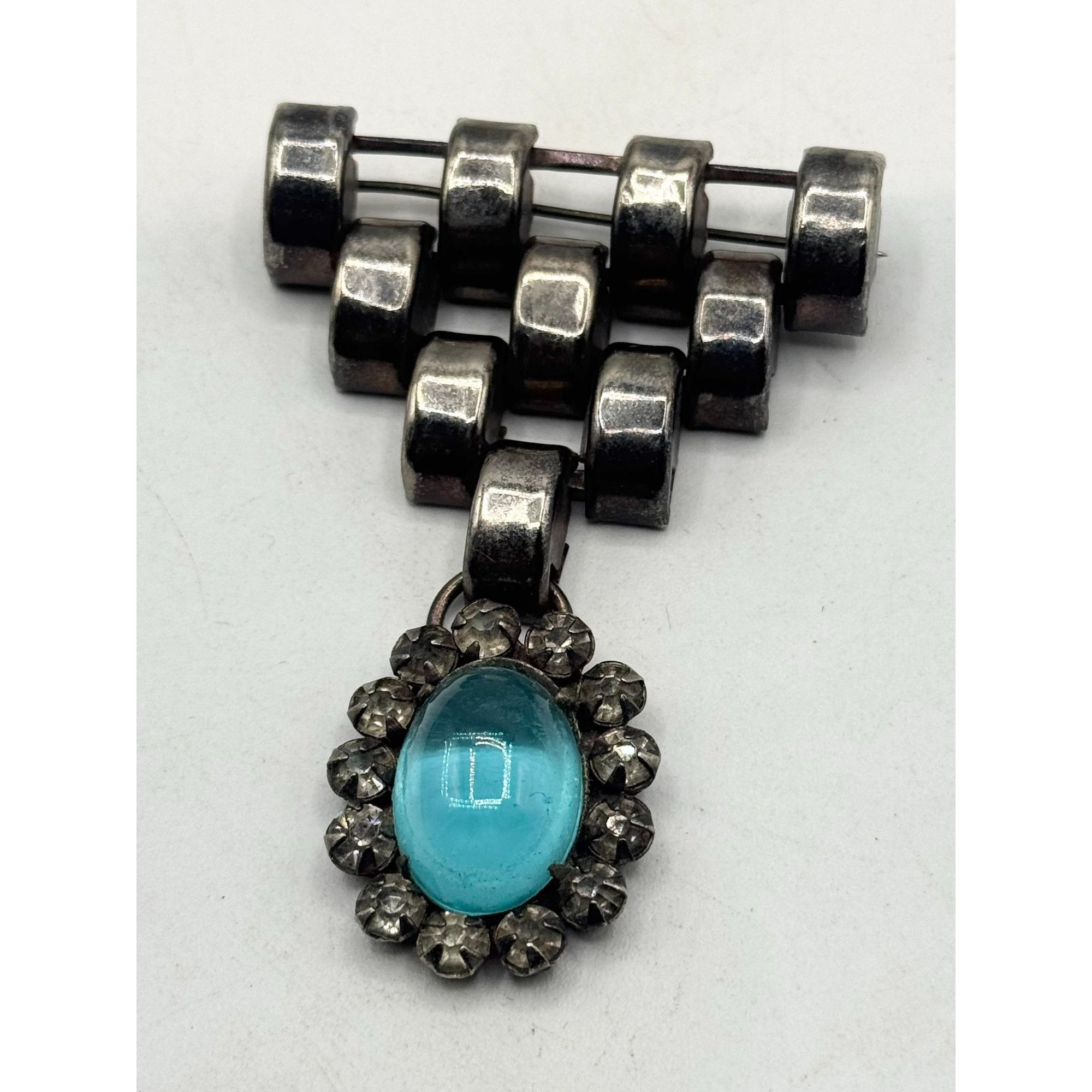 Vintage Vintage blue glass rhinestone dangle brooch pin Size ONE SIZE - 1 Thumbnail