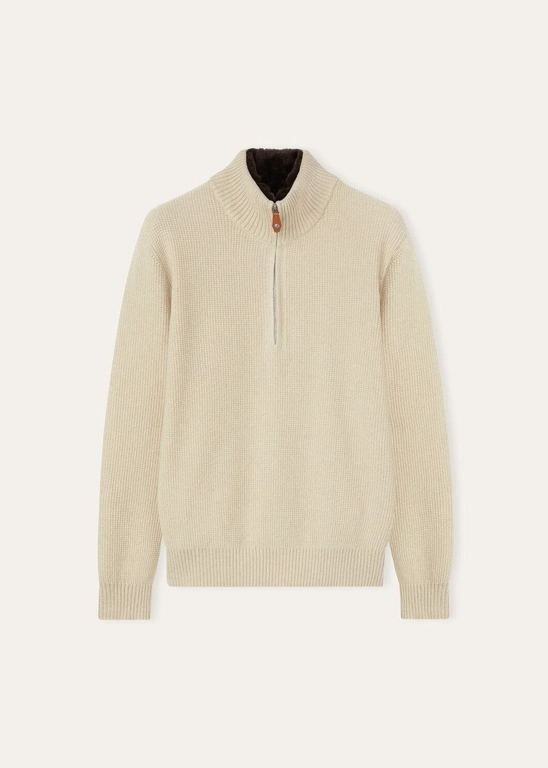 Loro Piana o1w1db10226 FA06328 Alpe Half-Neck Sweater in Beige Size US L / EU 52-54 / 3 - 1 Thumbnail