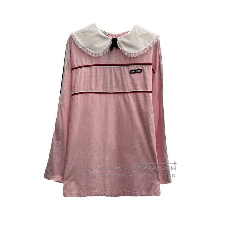 Miu Miu Size S Pink doll collar striped sweater