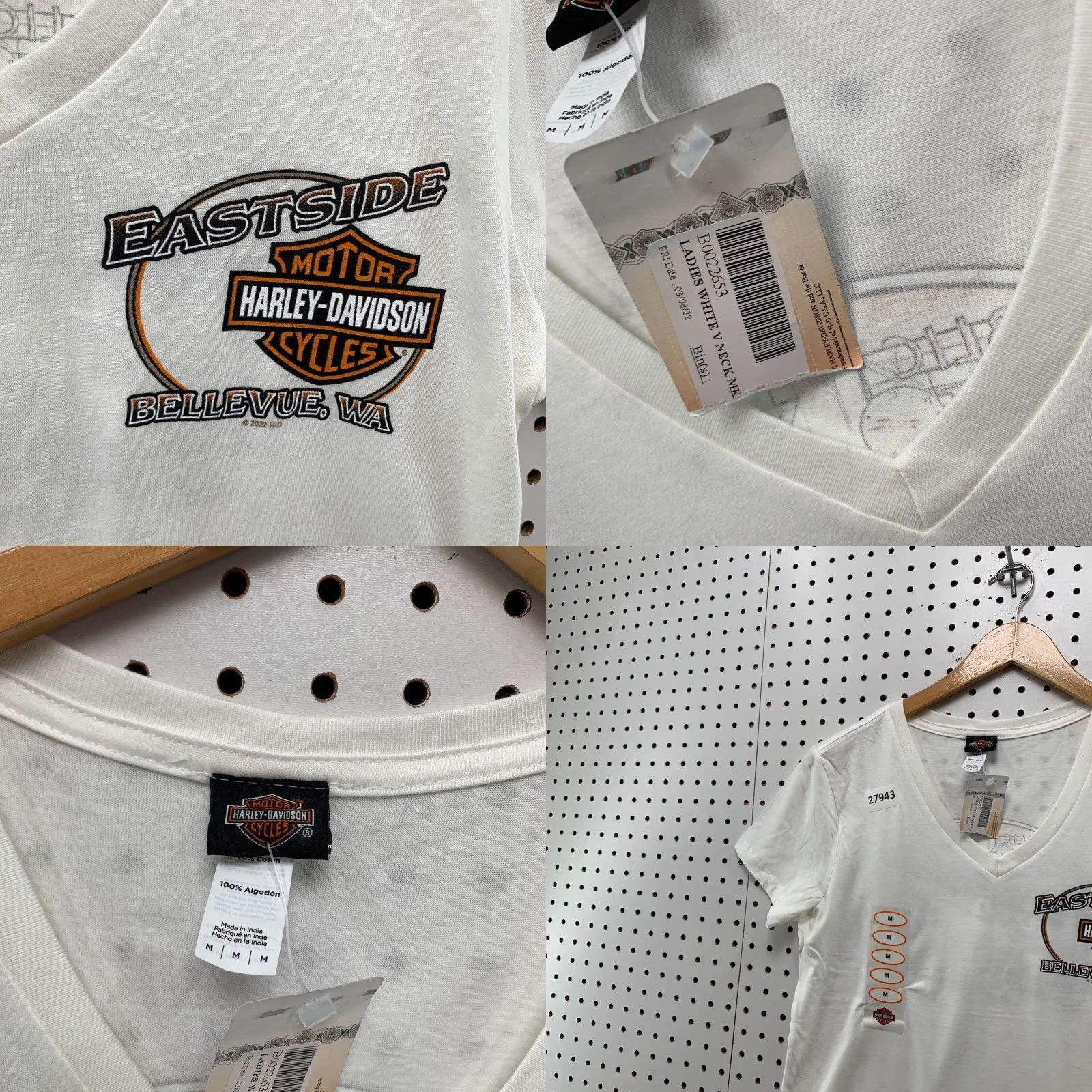 Harley Davidson Harley-Davidson Shirt Women's White Medium T-Shirt V-Neck Bike Motorcycle 90s or Classic Style Womens Size M / US 6-8 / IT 42-44 - 8 Thumbnail