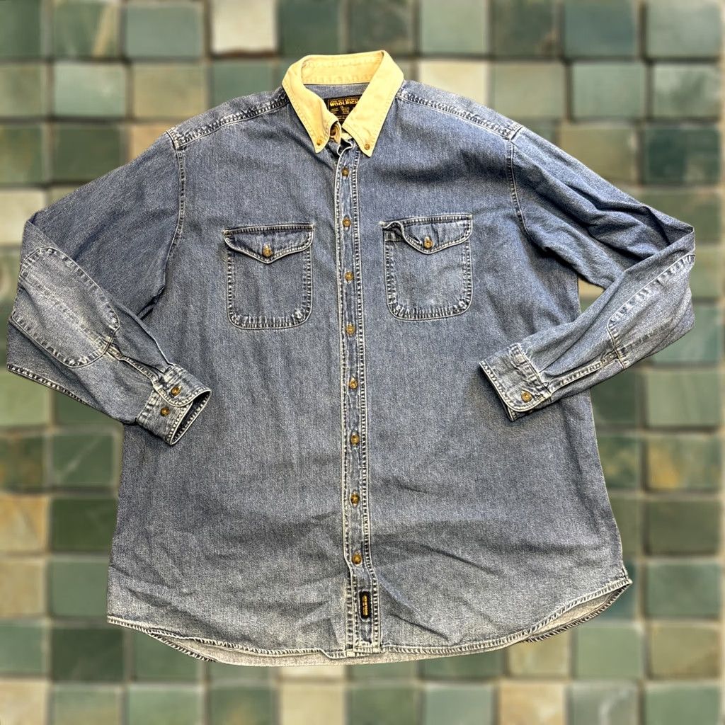 Vintage VINTAGE Woolrich Denim Long Sleeve Shirt Collared Button-Up 2XLT Big & Tall Men Blue Size US XXL / EU 58 / 5 - 1 Thumbnail