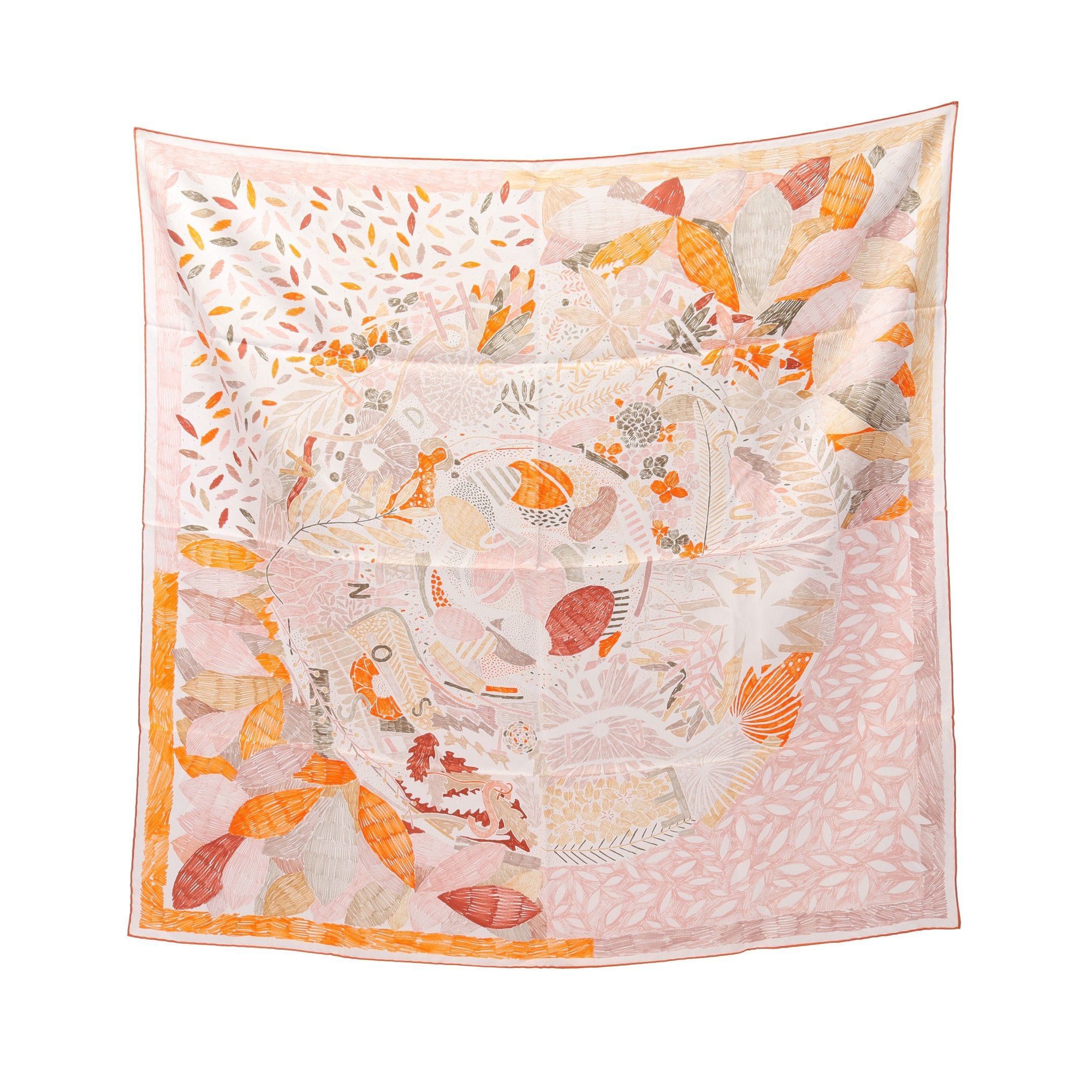 Hermes Hermes Carres 90 Chacun Fait Son Nid Scarf Silk White Orange Multicolor Size ONE SIZE - 1 Thumbnail