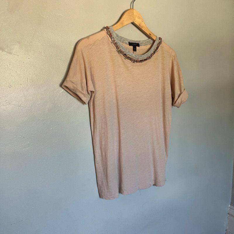 J.Crew J. Crew Blush Pink T-Shirt Gray Embellished Neckline XXS Size XXS / US 00 / IT 34 - 1 Thumbnail