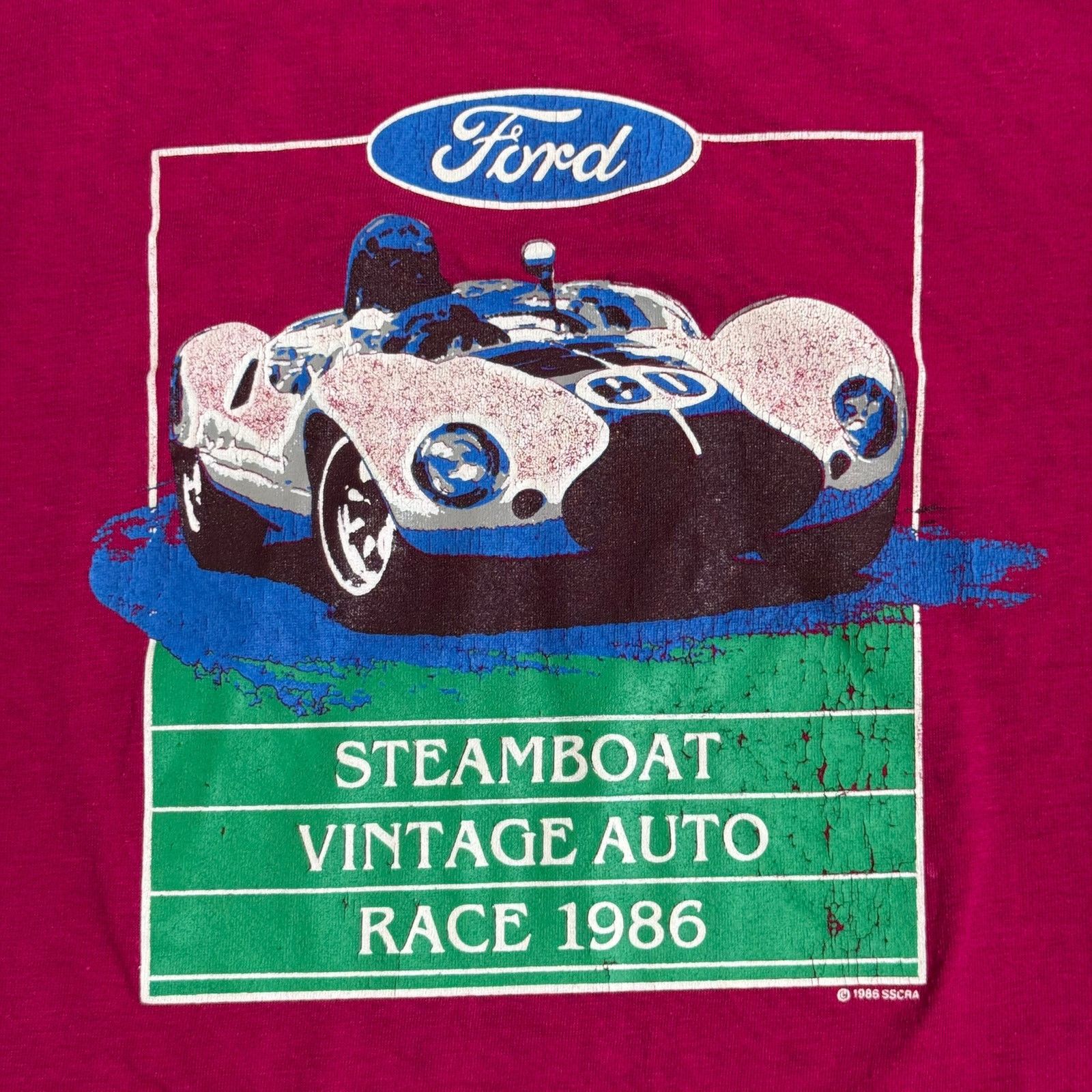 Hanes Vtg 1986 Steamboat Racing T-Shirt Ford Shelby Hanes Sz L Size US L / EU 52-54 / 3 - 2 Thumbnail