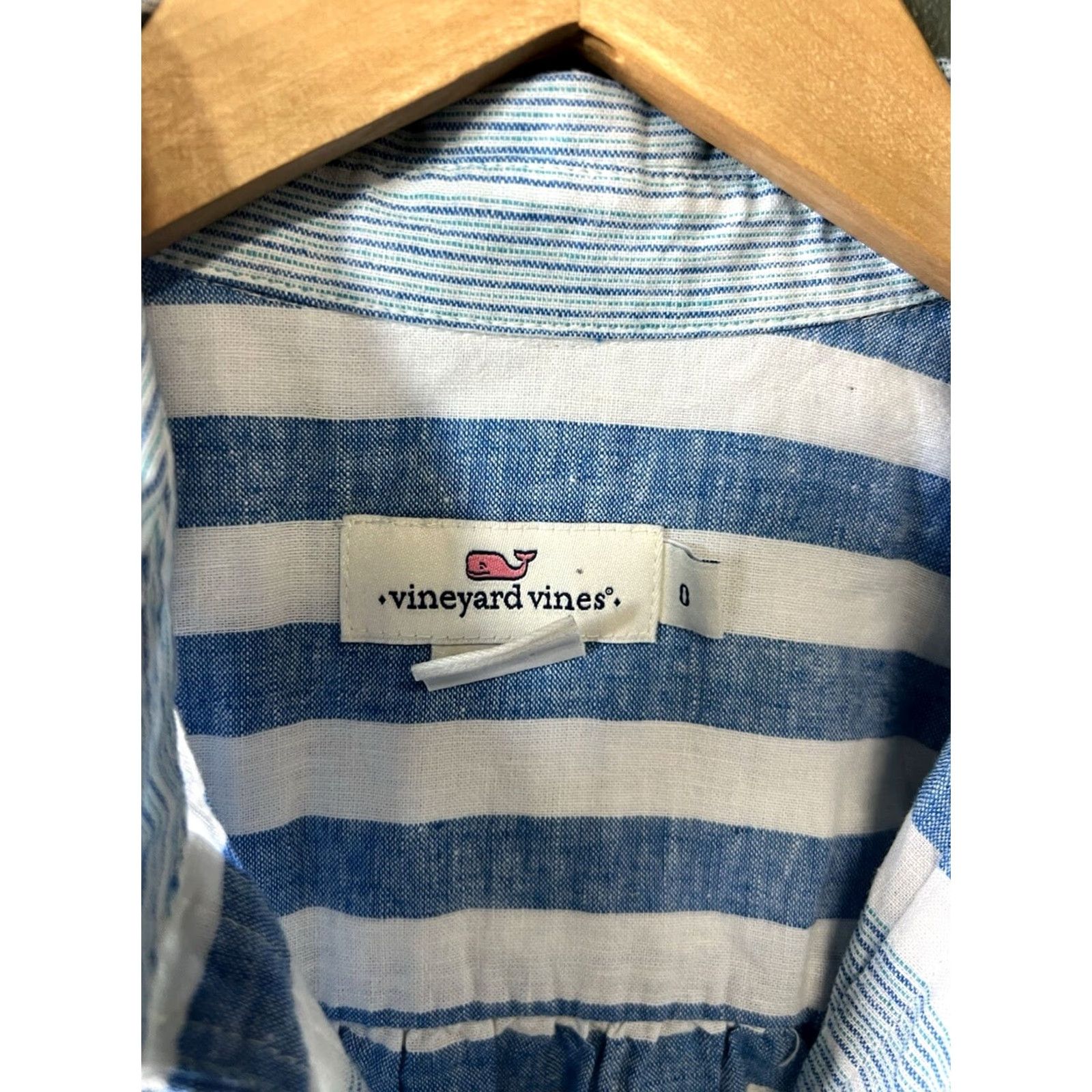 Vineyard Vines Vineyard Vines Popover Tie Front Striped Blue Linen Blend Button Top Womens Shirt Long Sleeve Collared Tie Pullover Casual 0 Regular Blue Women's PVC? Size XS / US 0-2 / IT 36-38 - 3 Thumbnail