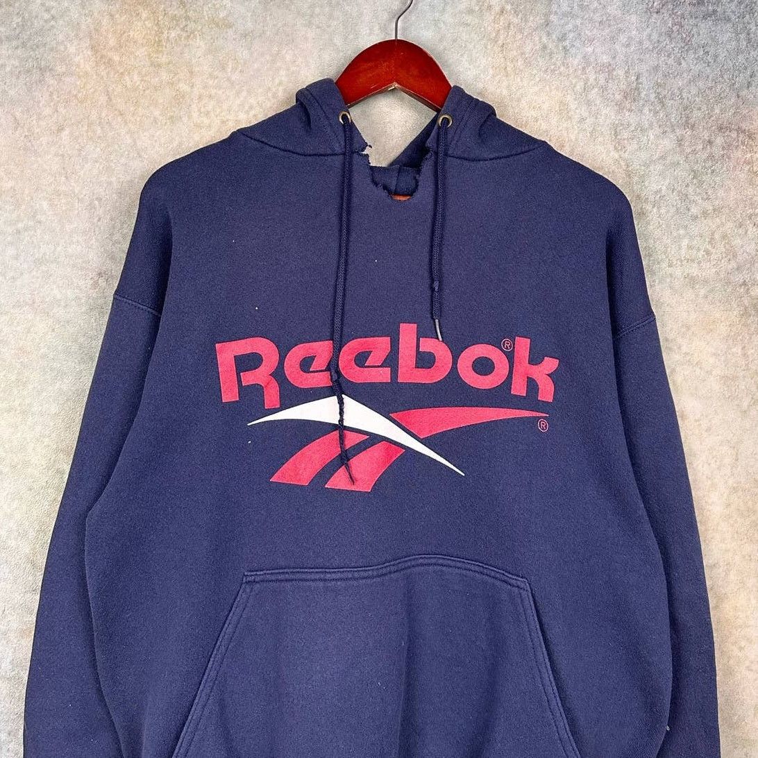 Reebok × Vintage Vintage 90s Reebok Logo Hoodie L USA Made Navy Blue Pullover Size US L / EU 52-54 / 3 - 2 Thumbnail