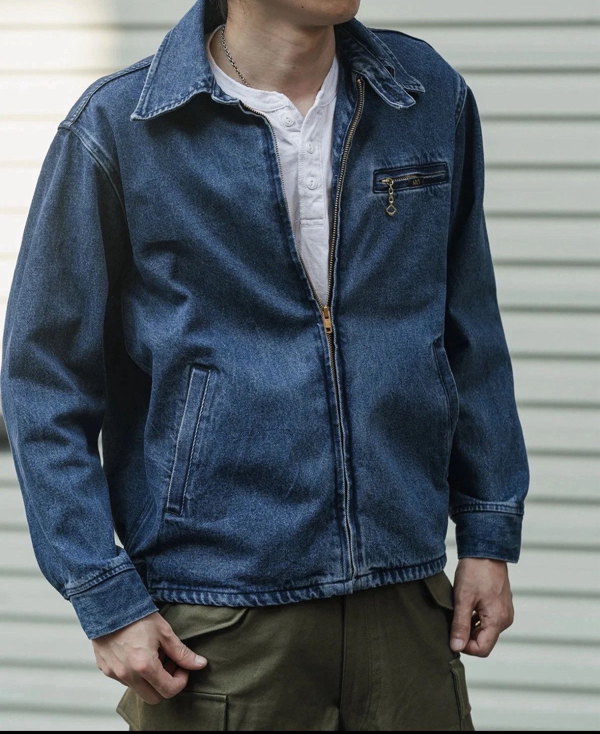 Other 1970s Stonewashed Zip Up Denim Work Jacket Non Stock Mfg Size US L / EU 52-54 / 3 - 5 Thumbnail