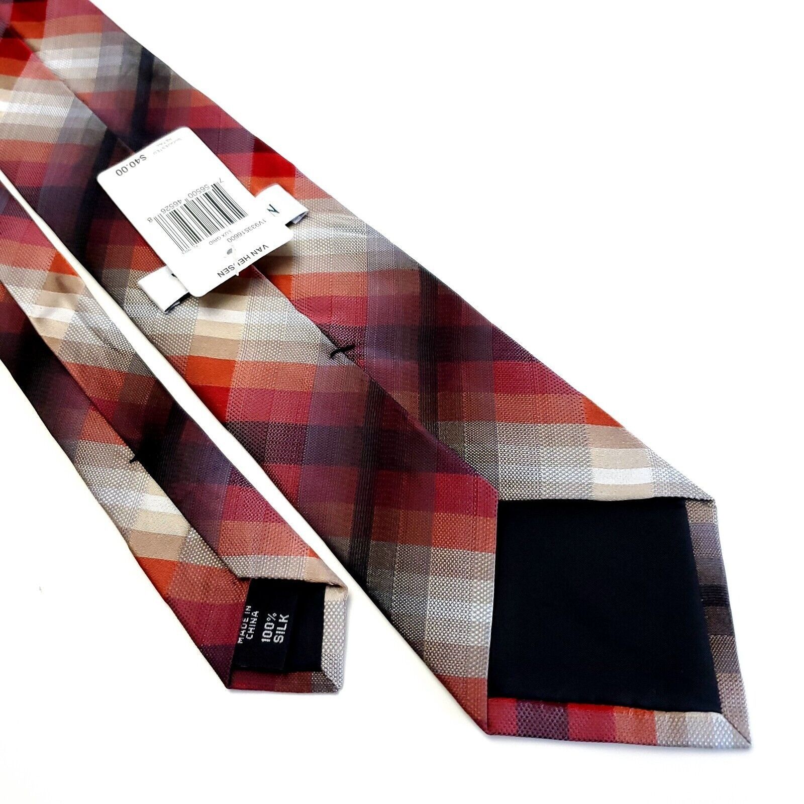 Van Heusen NEW Van Heusen Red Gray Gradient Plaid Woven Silk Tie Size ONE SIZE - 6 Thumbnail