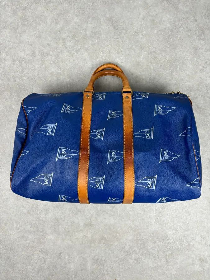 Louis Vuitton 1992 Louis Vuitton LV Cup Falgs Keepall 45 Blue Regatta Blue Leather Travel Bag Size ONE SIZE - 5 Thumbnail
