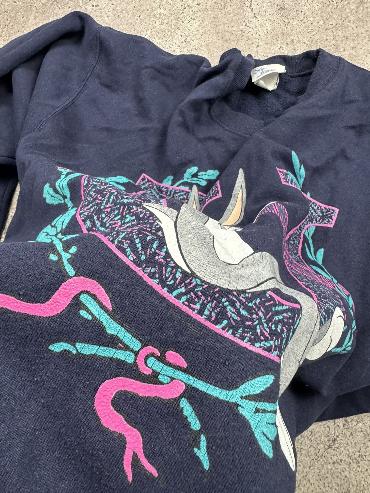 Warner Bros Bugs Bunny Sweatshirt VTG 90 Looney Tune Groovy Black Hoodie Size US XL / EU 56 / 4 - 7 Thumbnail
