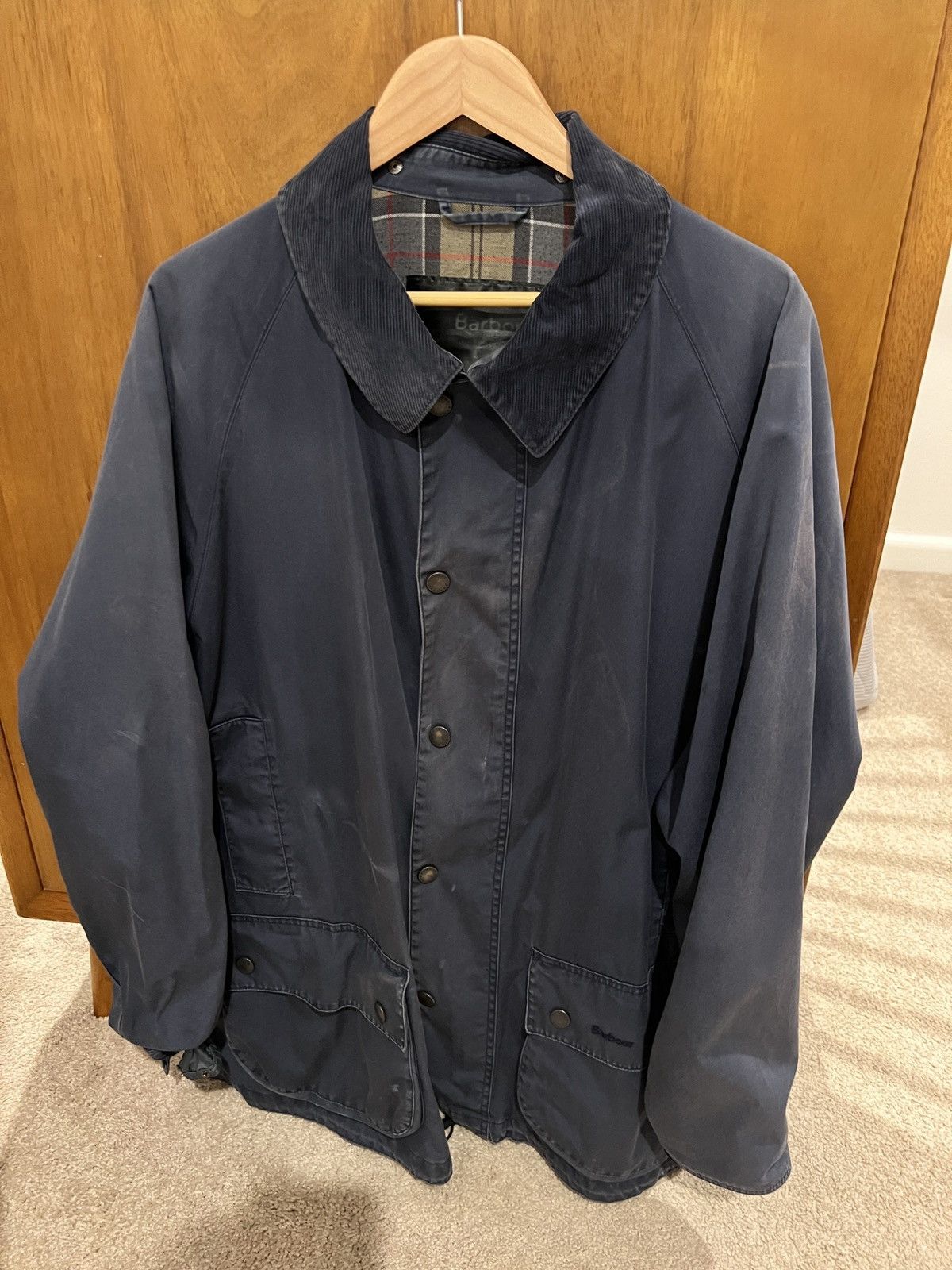 image of Navy Barbour Rain Coat - Cord Collar - , Men's (Size 2XL)