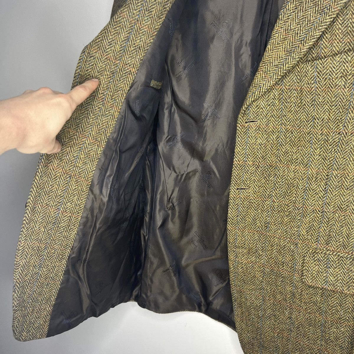 Designer × Harris Tweed × Vintage Vtg Harris Tweed Khaki Green Coat WOOL Jacket Blazer 40 R Size 40R - 7 Thumbnail