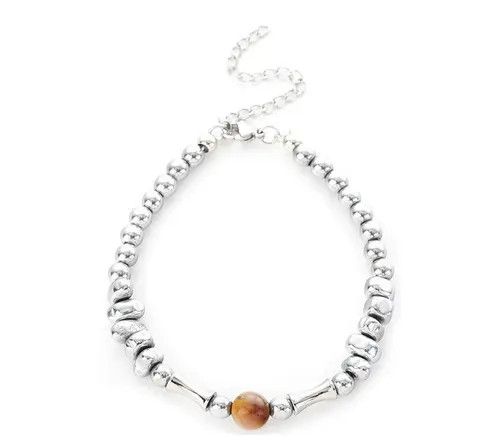 Jewelry Silver Beaded Bracelet with Brown Accent Bead Size ONE SIZE - 5 Thumbnail