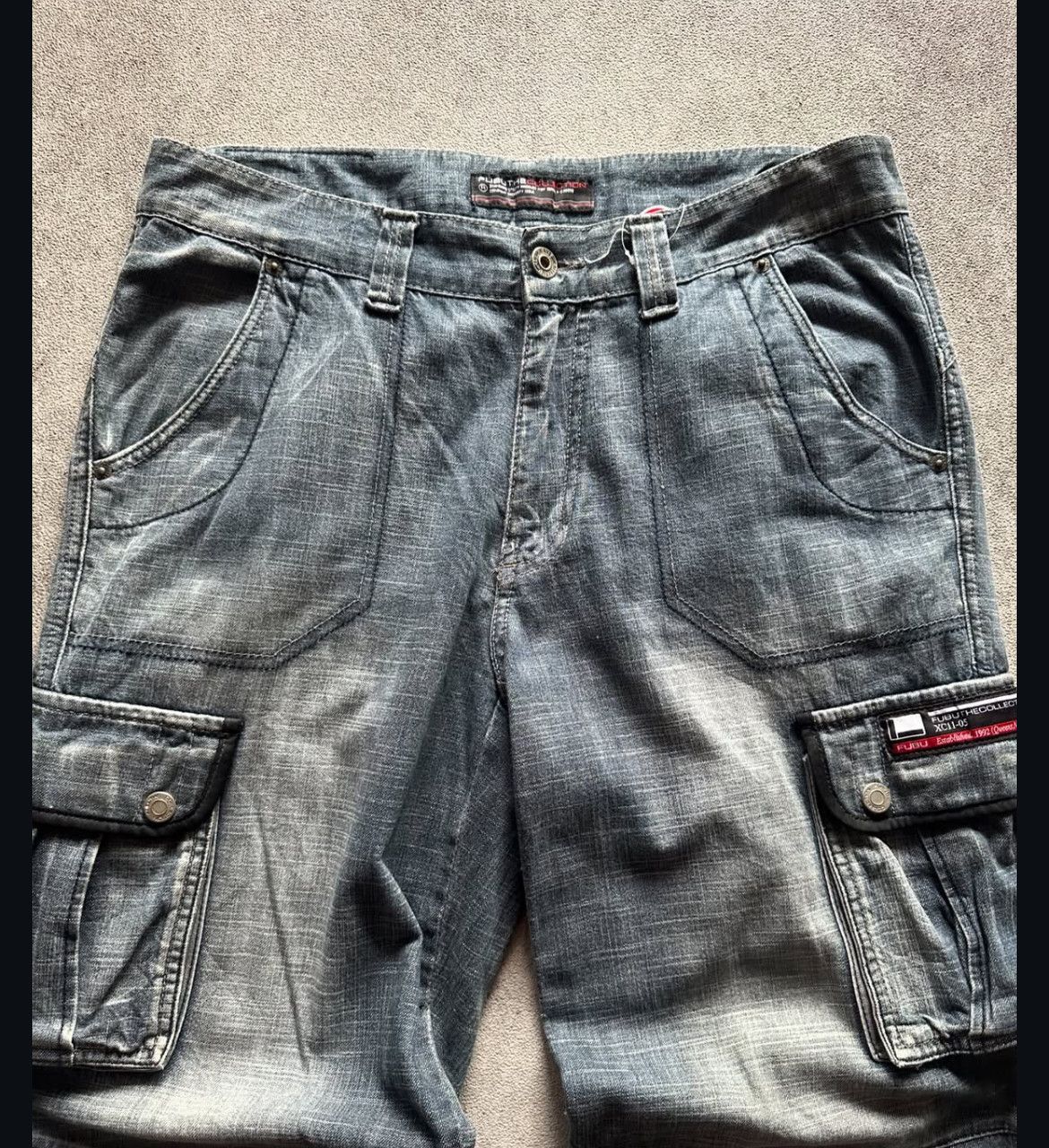 Japanese Brand 2000s Fubu Baggy Cargo Wash Jeans y2k Lgb Size US 35 - 2 Thumbnail