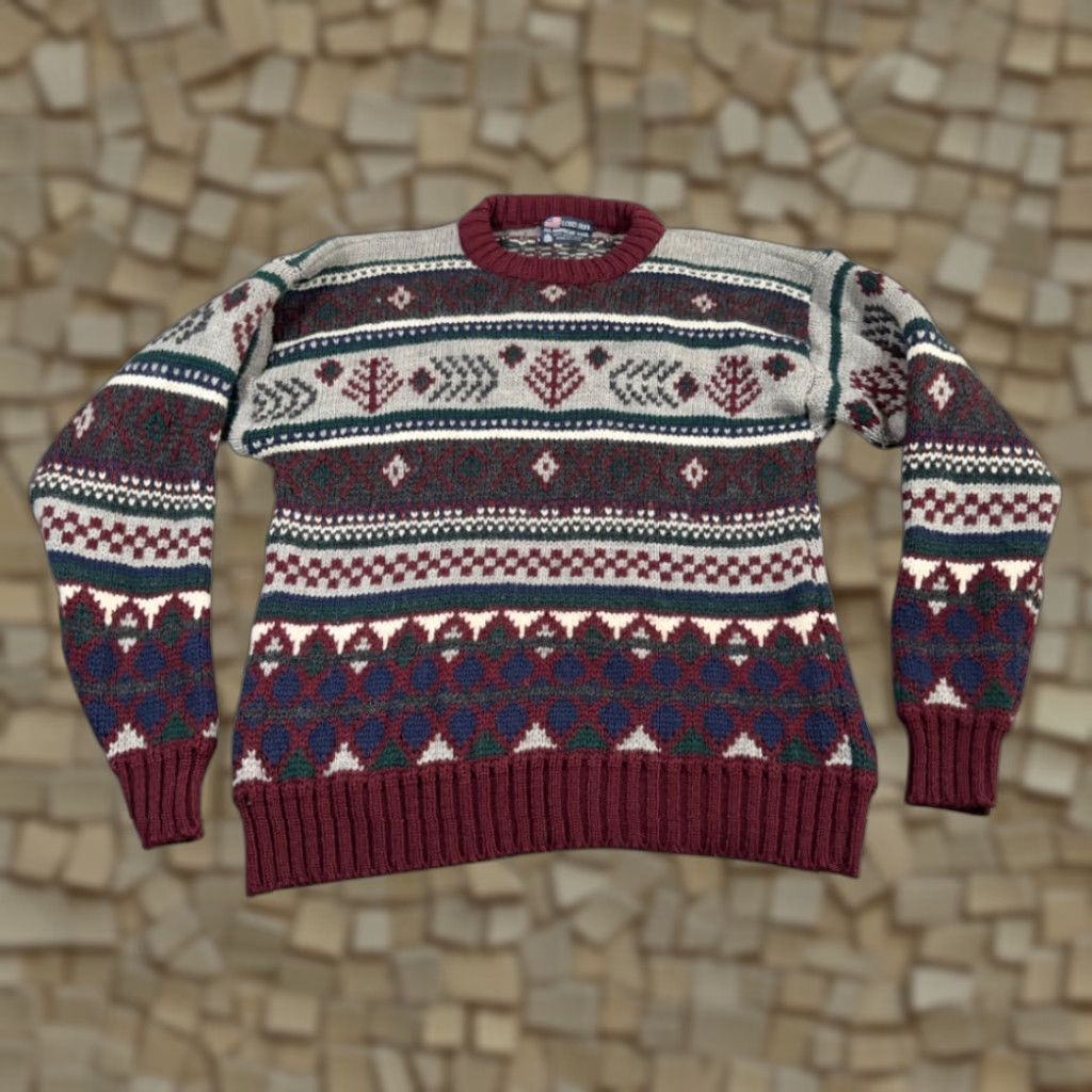 Vintage VINTAGE Lord Jeff Sweater Adult MEDIUM Red Gray Wool Fair Isle Chunky USA 80s Size US M / EU 48-50 / 2 - 1 Thumbnail