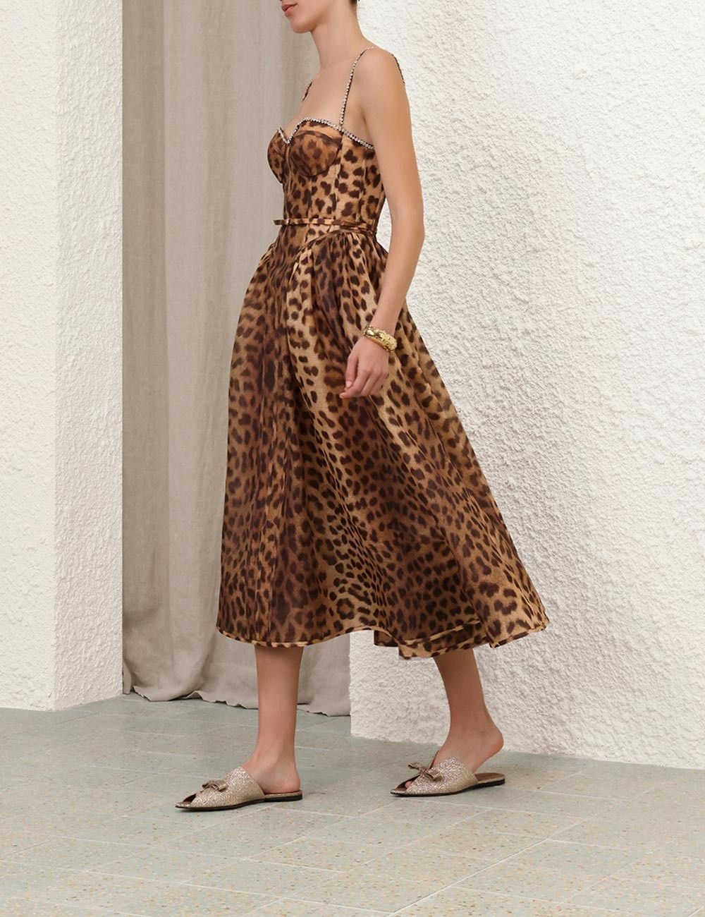 Zimmermann oc11z0925 Crush Panelled Midi Dress in Leopard Size XS / US 0-2 / IT 36-38 - 3 Thumbnail