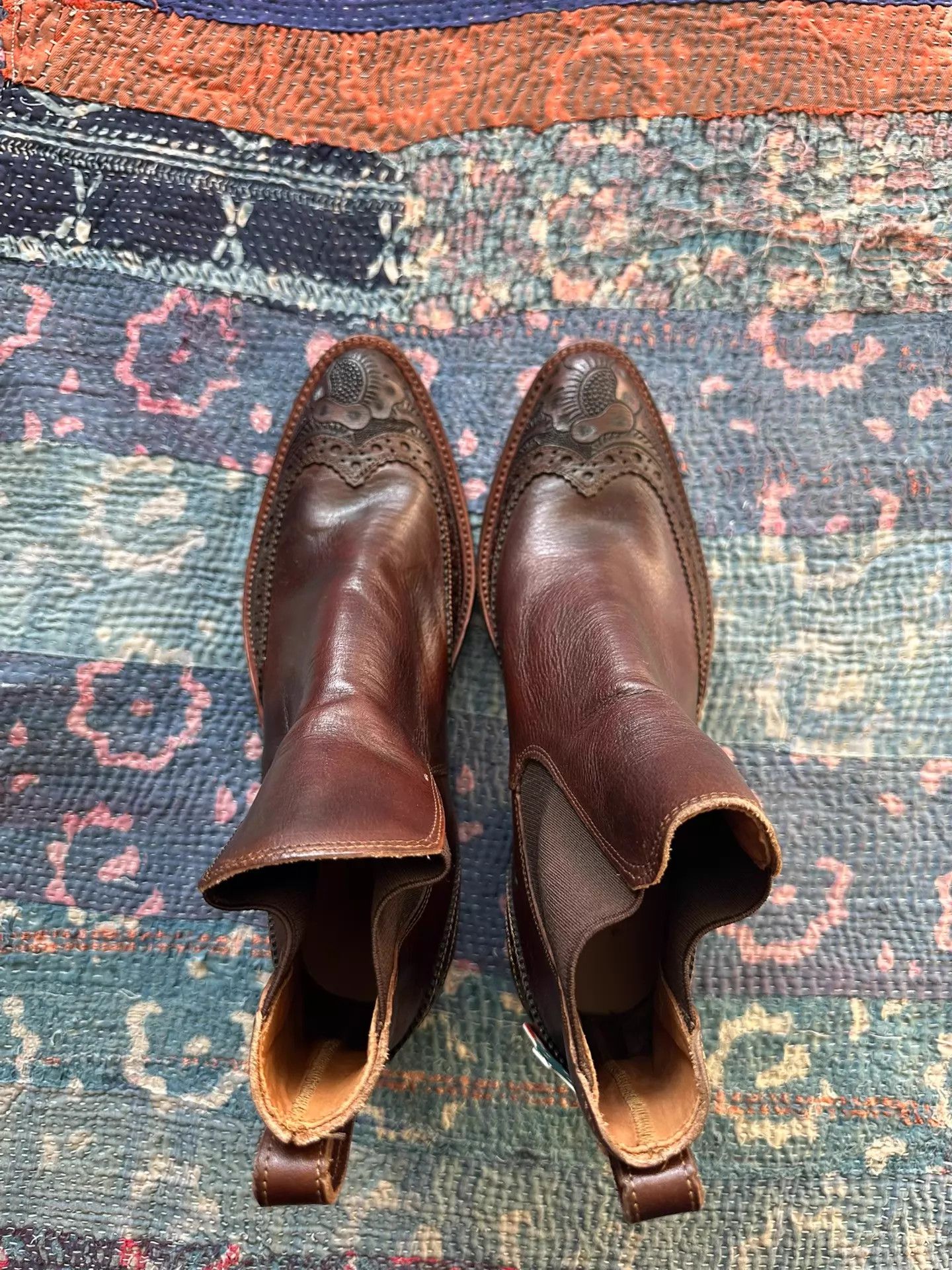 RRL Ralph Lauren RRL Western Carved Chelsea Leather Boots 8D Size US 8 / EU 41 - 2 Thumbnail