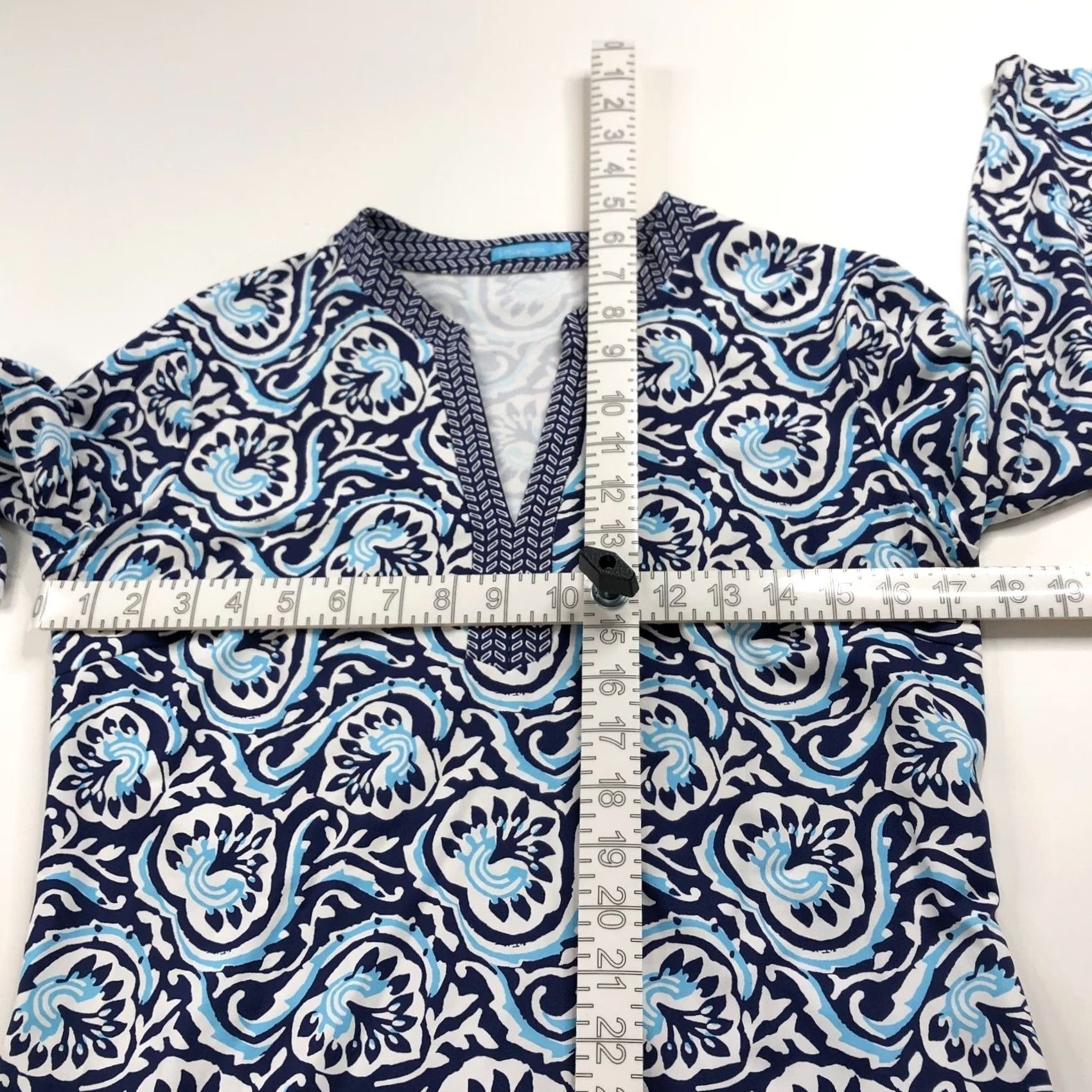 J.McLaughlin J.McLaughlin Shirt Blouse Beach Bohemian V-Neck Long Sleeve Pullover Top All Over Print Blue Womens S Size S / US 4 / IT 40 - 5 Thumbnail