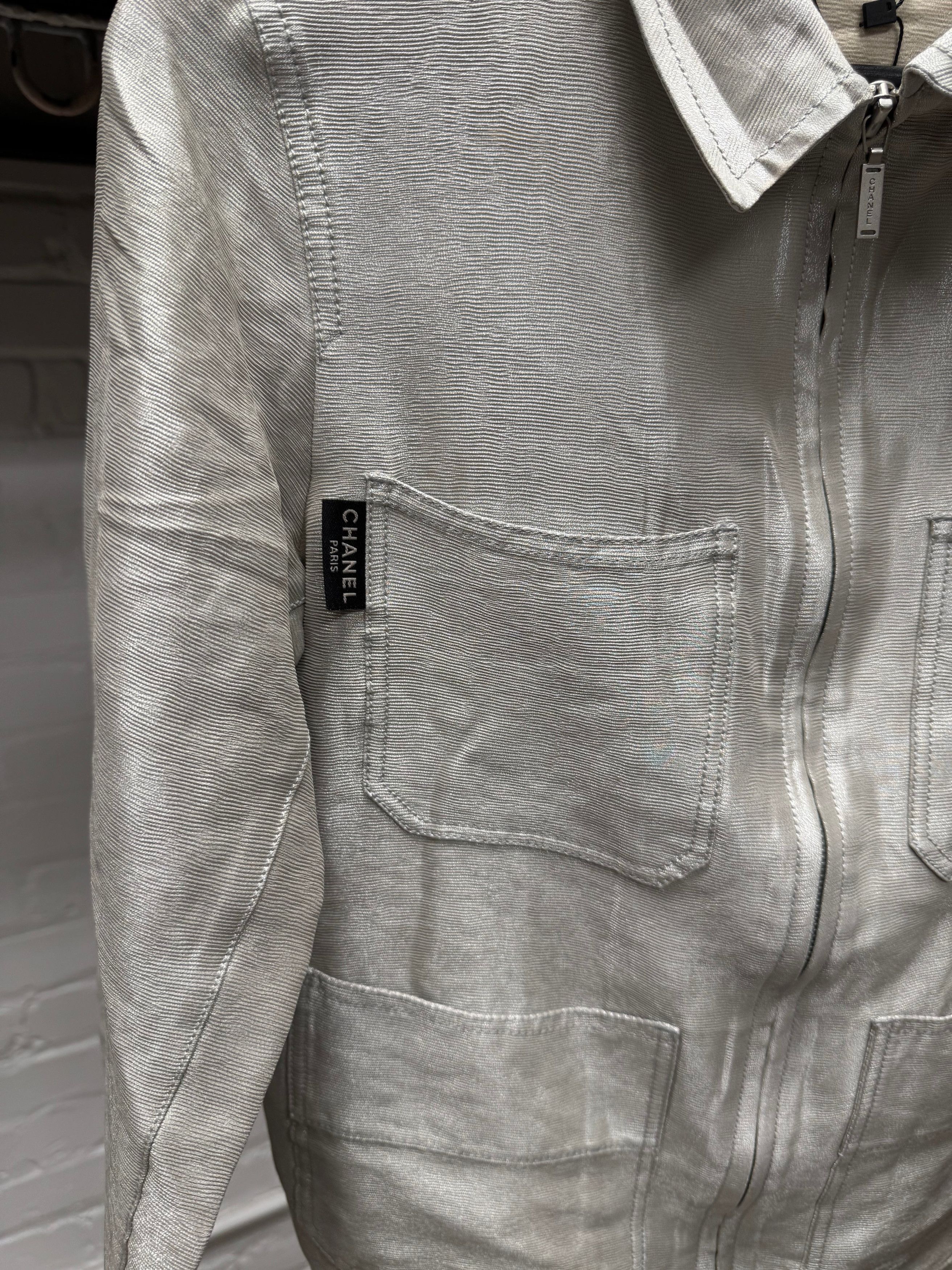 Chanel Vintage Chanel Metallic Silver Zip-Up Collared Jacket Size XXS / US 00 / IT 34 - 3 Thumbnail