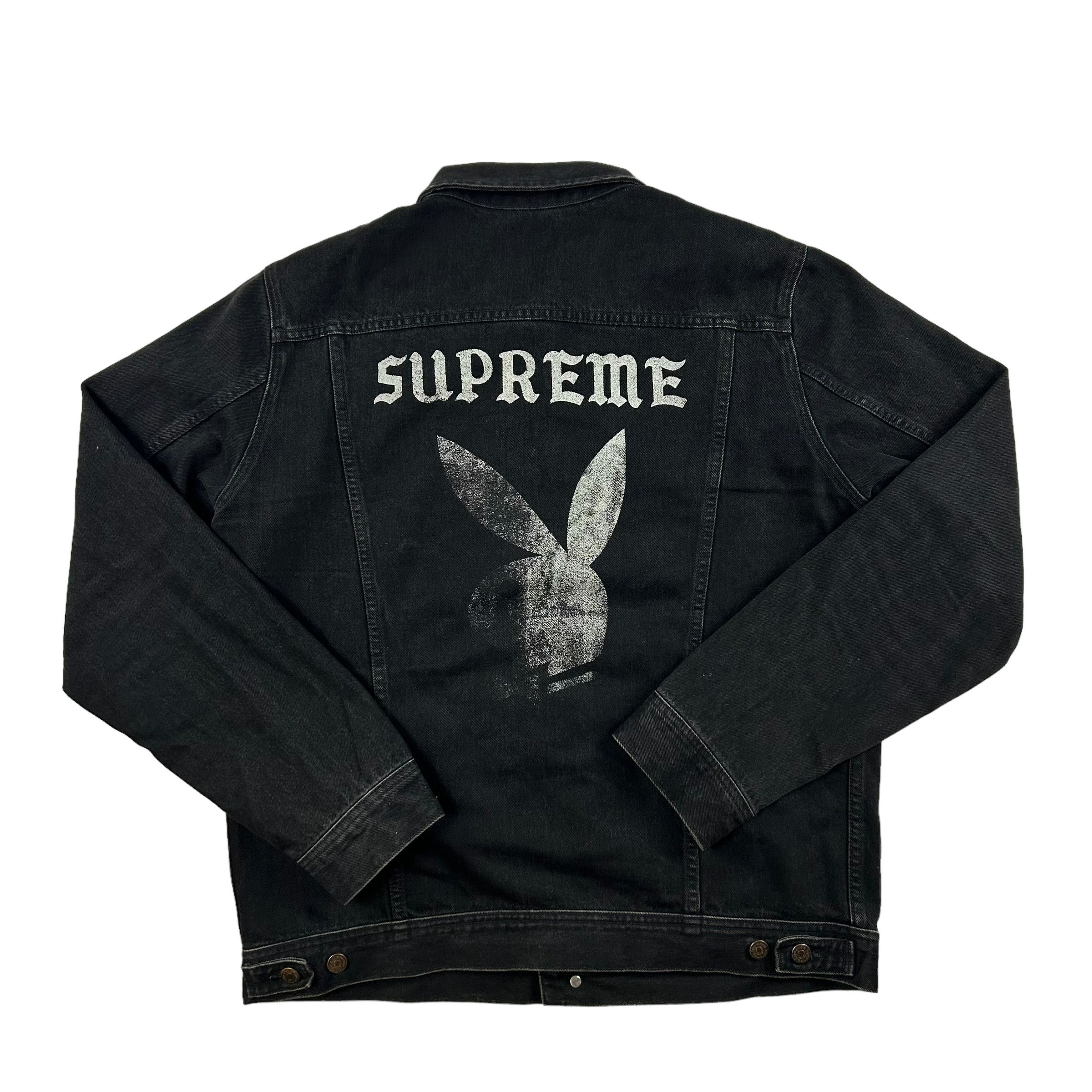image of Grail S/s 2014 Supreme X Playboy Denim Trucker Jacket in Black, Men's (Size XL)
