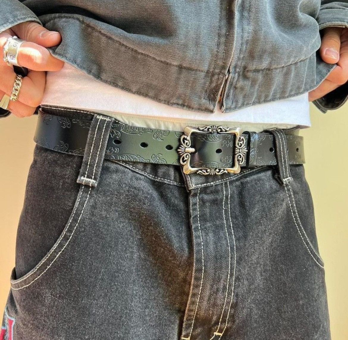Cowboy Equipment × Vintage vintage style black american western floral design belt Size ONE SIZE - 3 Thumbnail