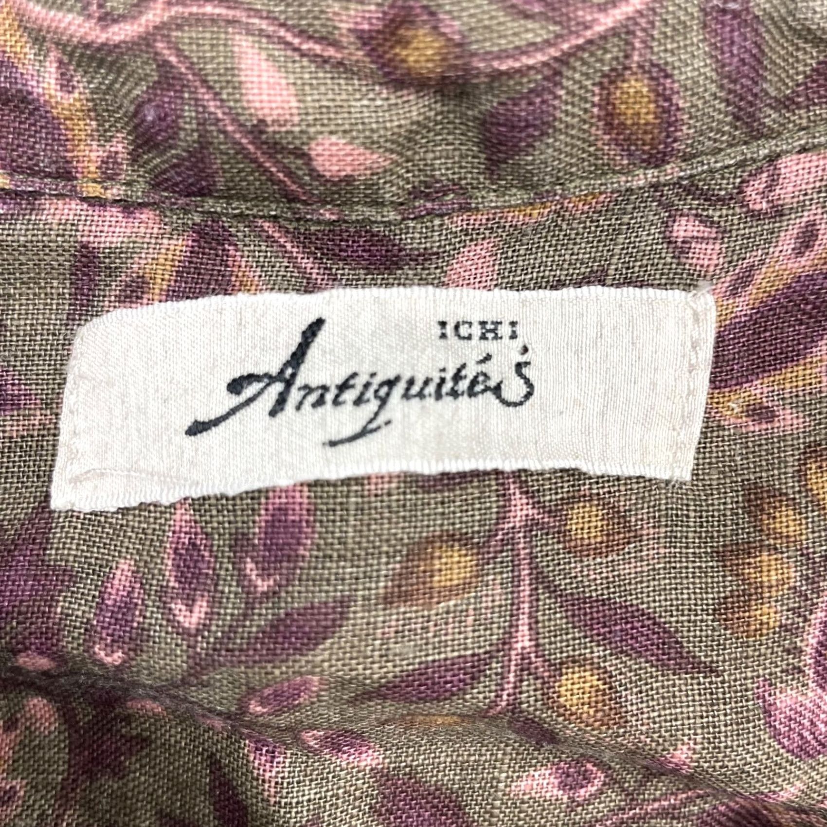 Vintage VINTAGE Ichi Antiques Women’s Dress Linen Kaftan Casual Midi Brown/Purple Floral One Size Regular Size ONE SIZE - 3 Thumbnail