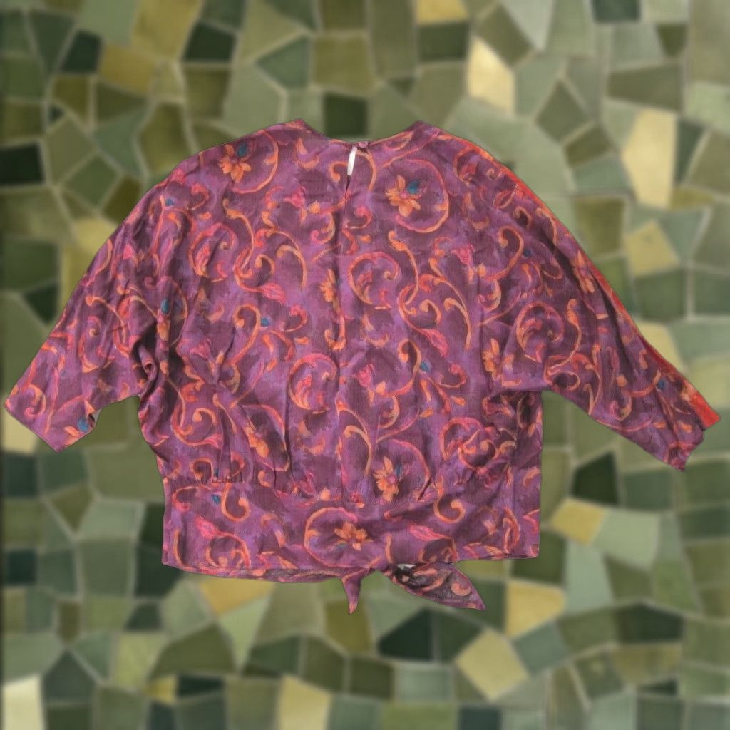 Vintage Solitaire Blouse Tunic Lagenlook Floral 100% Rayon Purple Orange 3/4 Sleeve Women Vintage L Size L / US 10 / IT 46 - 1 Thumbnail