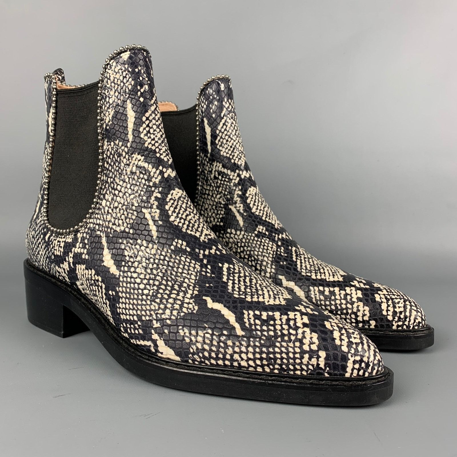Coach COACH 11 Black & White Embossed Faux Snake Leather Boots Size US 11 / IT 41 - 2 Thumbnail