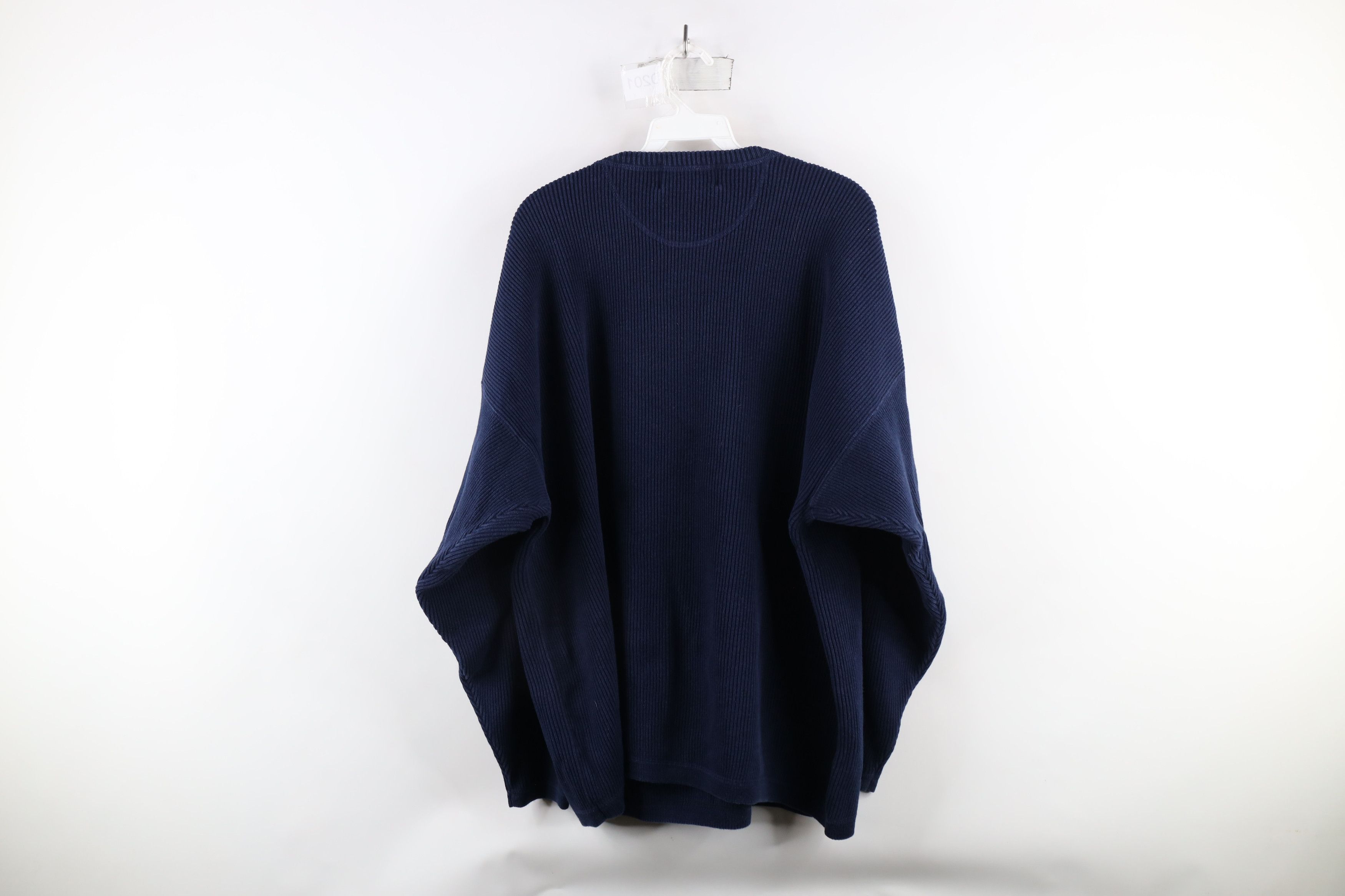 Eddie Bauer × Vintage Vintage 90s Eddie Bauer Cotton Ribbed Knit Sweater Blue Size ONE SIZE - 6 Thumbnail