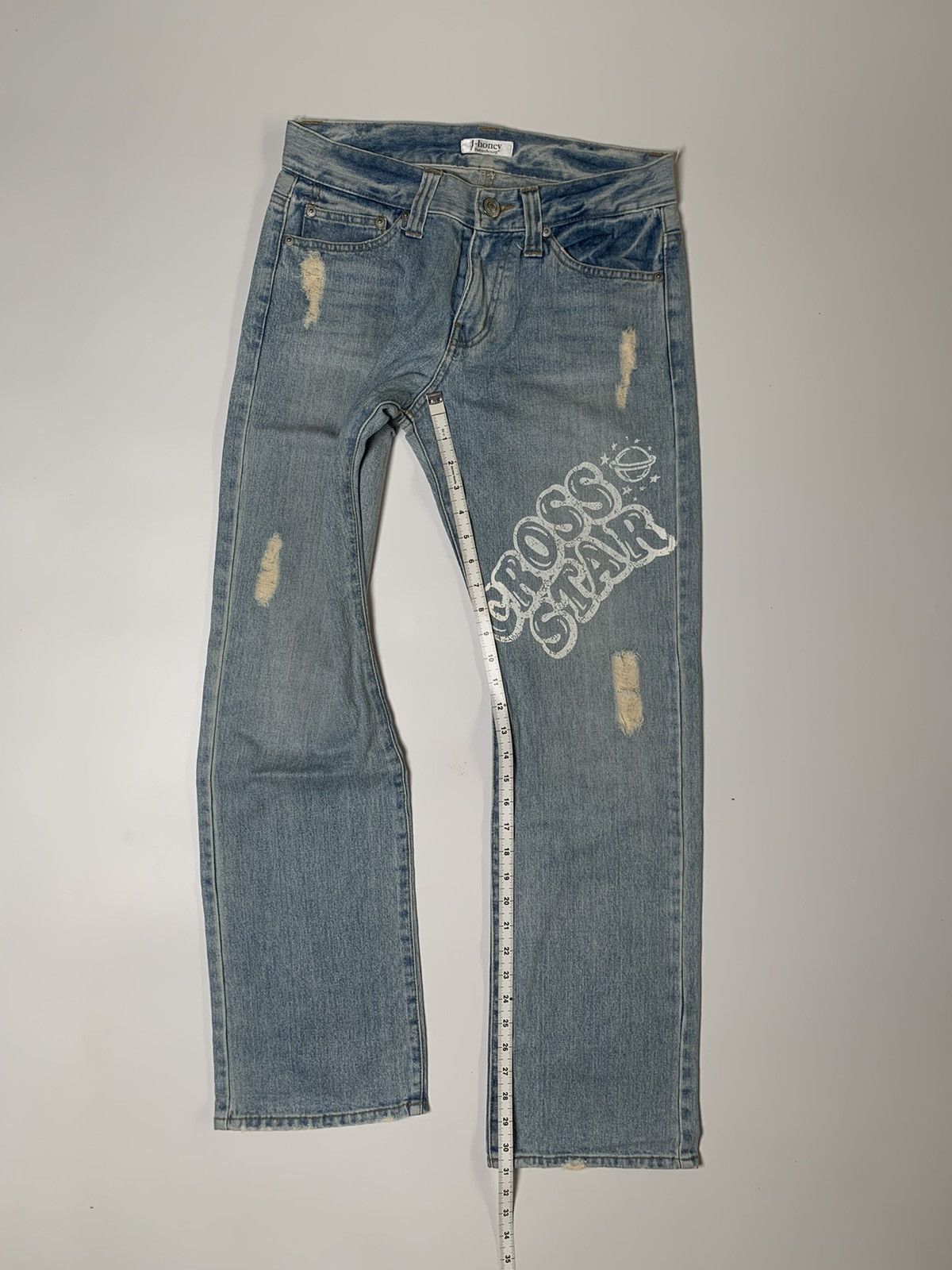 Japanese Brand × Vintage 00s J-honey cross star distressed denim Size US 31 - 15 Thumbnail