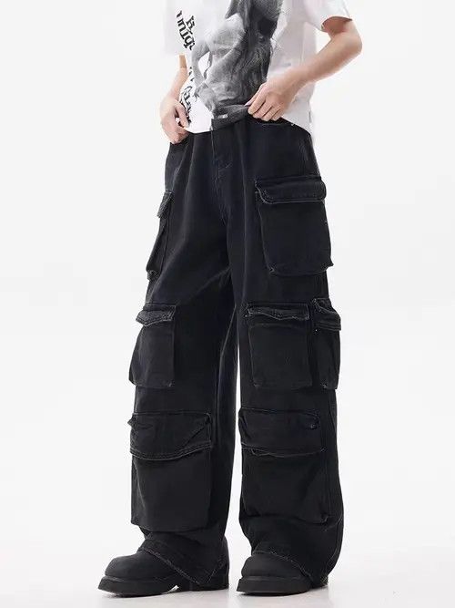 Japanese Brand × Jean Multi-Pocket Design Street Black Wide Leg Jeans Size US 32 / EU 48 - 2 Thumbnail