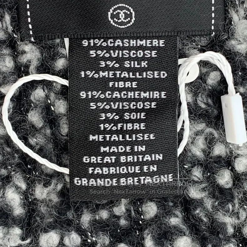 Chanel Chanel Black logo embroidered diamond cashmere knitted twe Size ONE SIZE - 9 Thumbnail