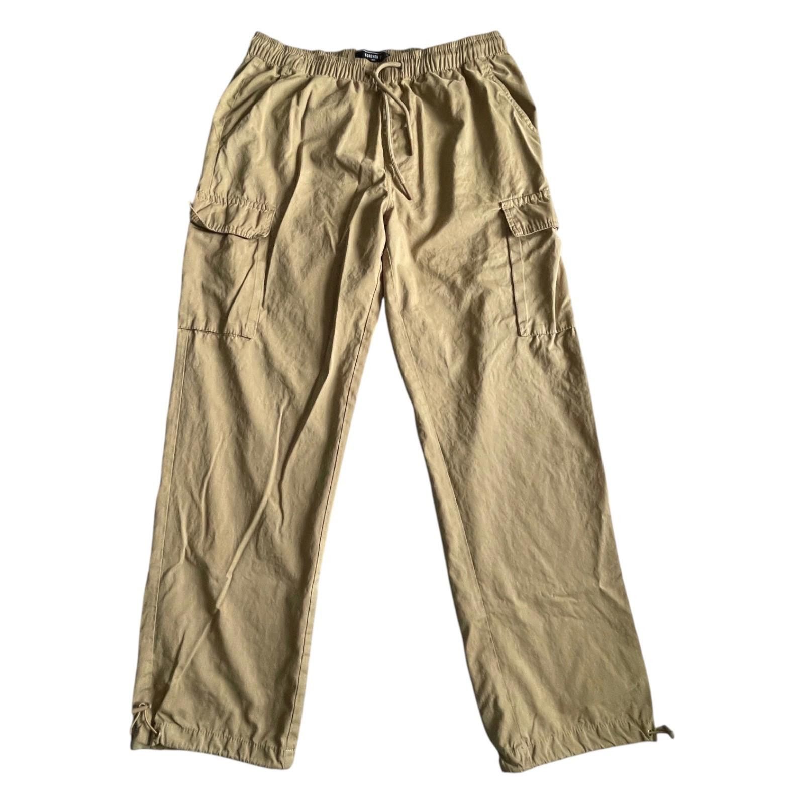 Forever 21 Forever 21 Men's L Tan Cargo Pants Drawstring Elastic Waist Size US 34 / EU 50 - 1 Thumbnail
