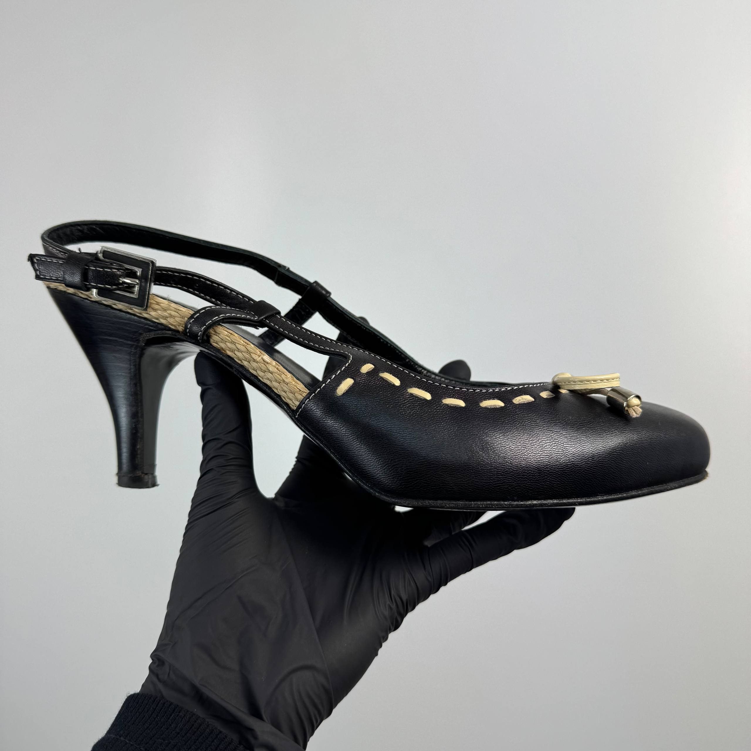 Other Gianni Ferrante Leather Slingback Heels Black EU 39 Womens Size US 9 / IT 39 - 3 Thumbnail